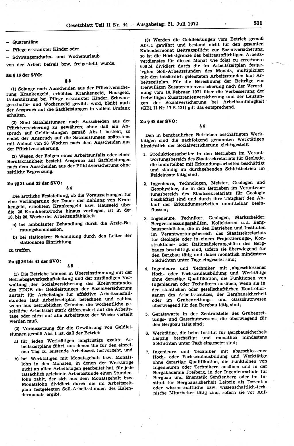 Gesetzblatt (GBl.) der Deutschen Demokratischen Republik (DDR) Teil ⅠⅠ 1972, Seite 511 (GBl. DDR ⅠⅠ 1972, S. 511)