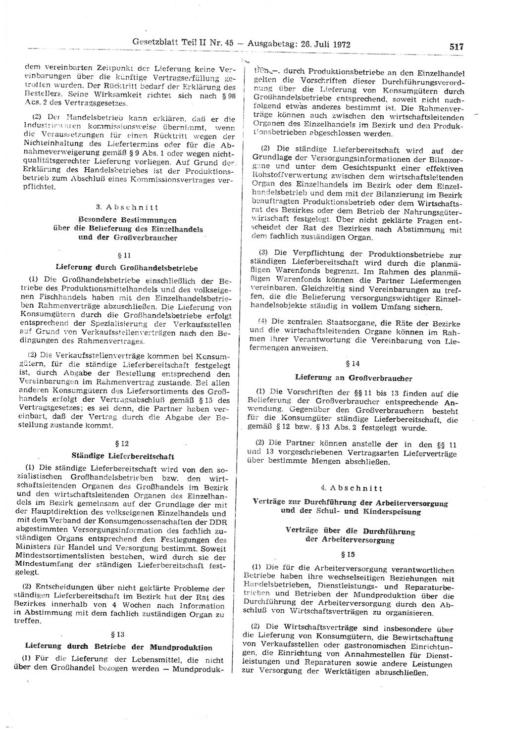 Gesetzblatt (GBl.) der Deutschen Demokratischen Republik (DDR) Teil ⅠⅠ 1972, Seite 518 (GBl. DDR ⅠⅠ 1972, S. 518)