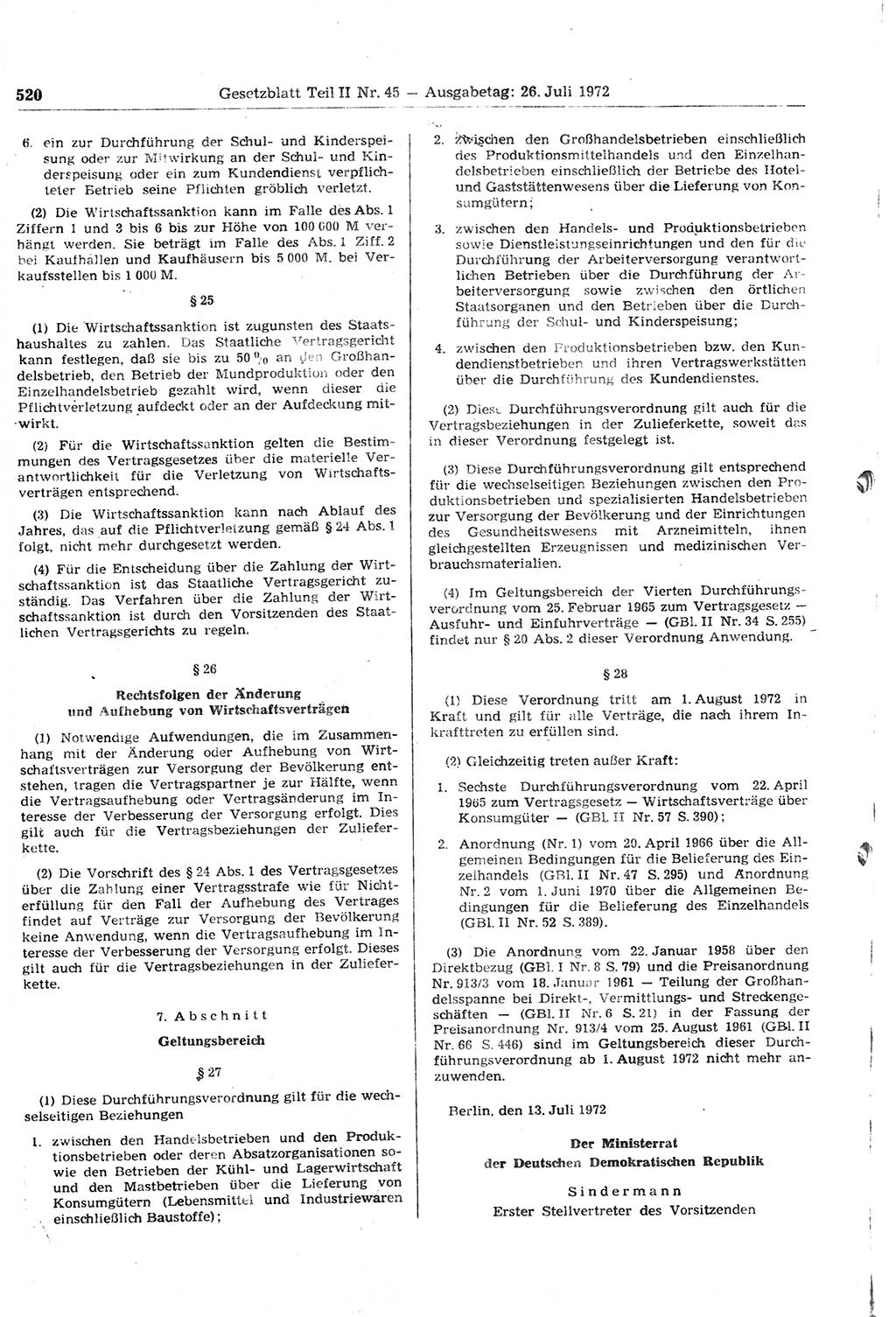 Gesetzblatt (GBl.) der Deutschen Demokratischen Republik (DDR) Teil ⅠⅠ 1972, Seite 520 (GBl. DDR ⅠⅠ 1972, S. 520)