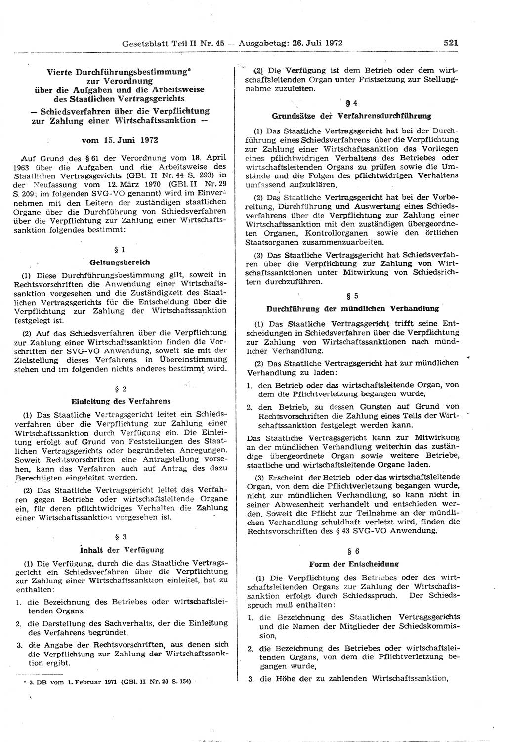 Gesetzblatt (GBl.) der Deutschen Demokratischen Republik (DDR) Teil ⅠⅠ 1972, Seite 521 (GBl. DDR ⅠⅠ 1972, S. 521)