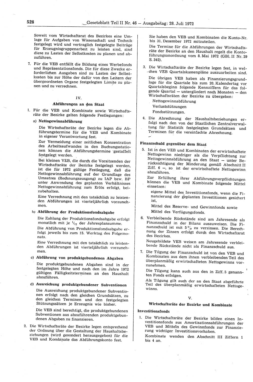 Gesetzblatt (GBl.) der Deutschen Demokratischen Republik (DDR) Teil ⅠⅠ 1972, Seite 528 (GBl. DDR ⅠⅠ 1972, S. 528)