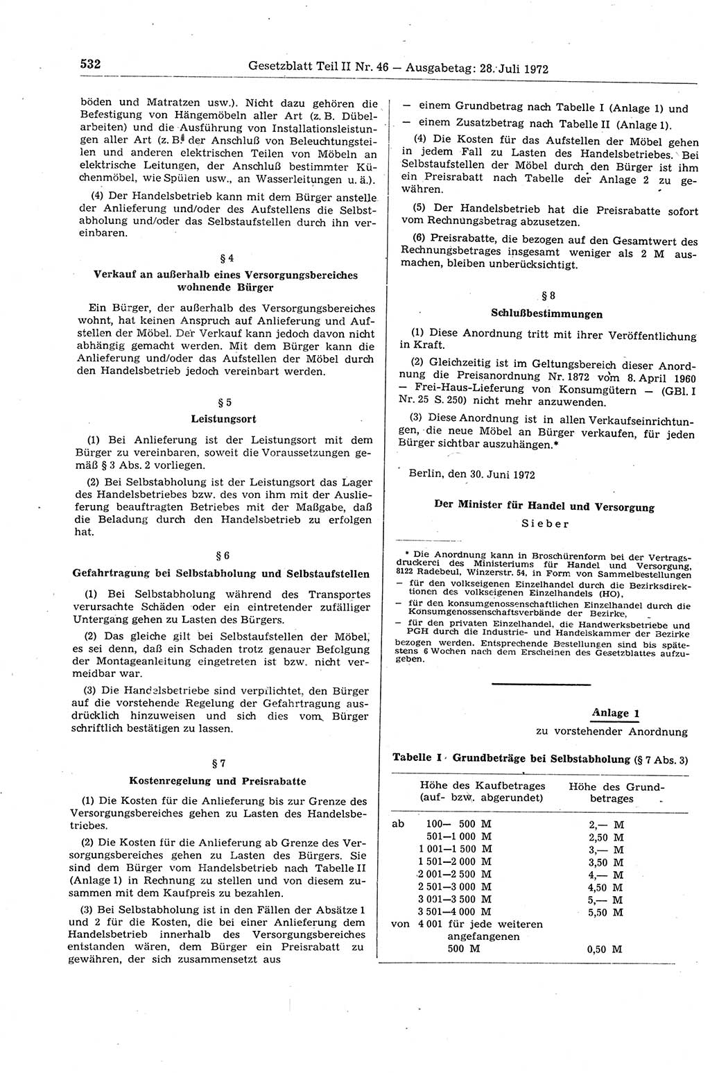 Gesetzblatt (GBl.) der Deutschen Demokratischen Republik (DDR) Teil ⅠⅠ 1972, Seite 532 (GBl. DDR ⅠⅠ 1972, S. 532)