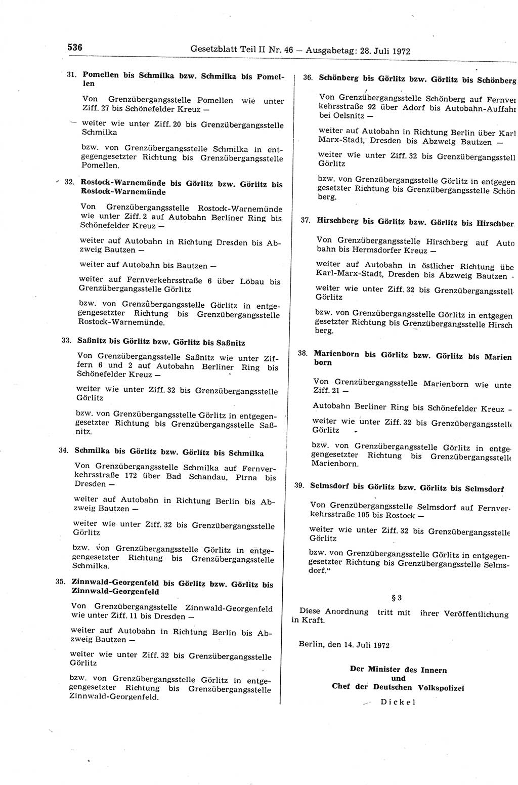 Gesetzblatt (GBl.) der Deutschen Demokratischen Republik (DDR) Teil ⅠⅠ 1972, Seite 536 (GBl. DDR ⅠⅠ 1972, S. 536)