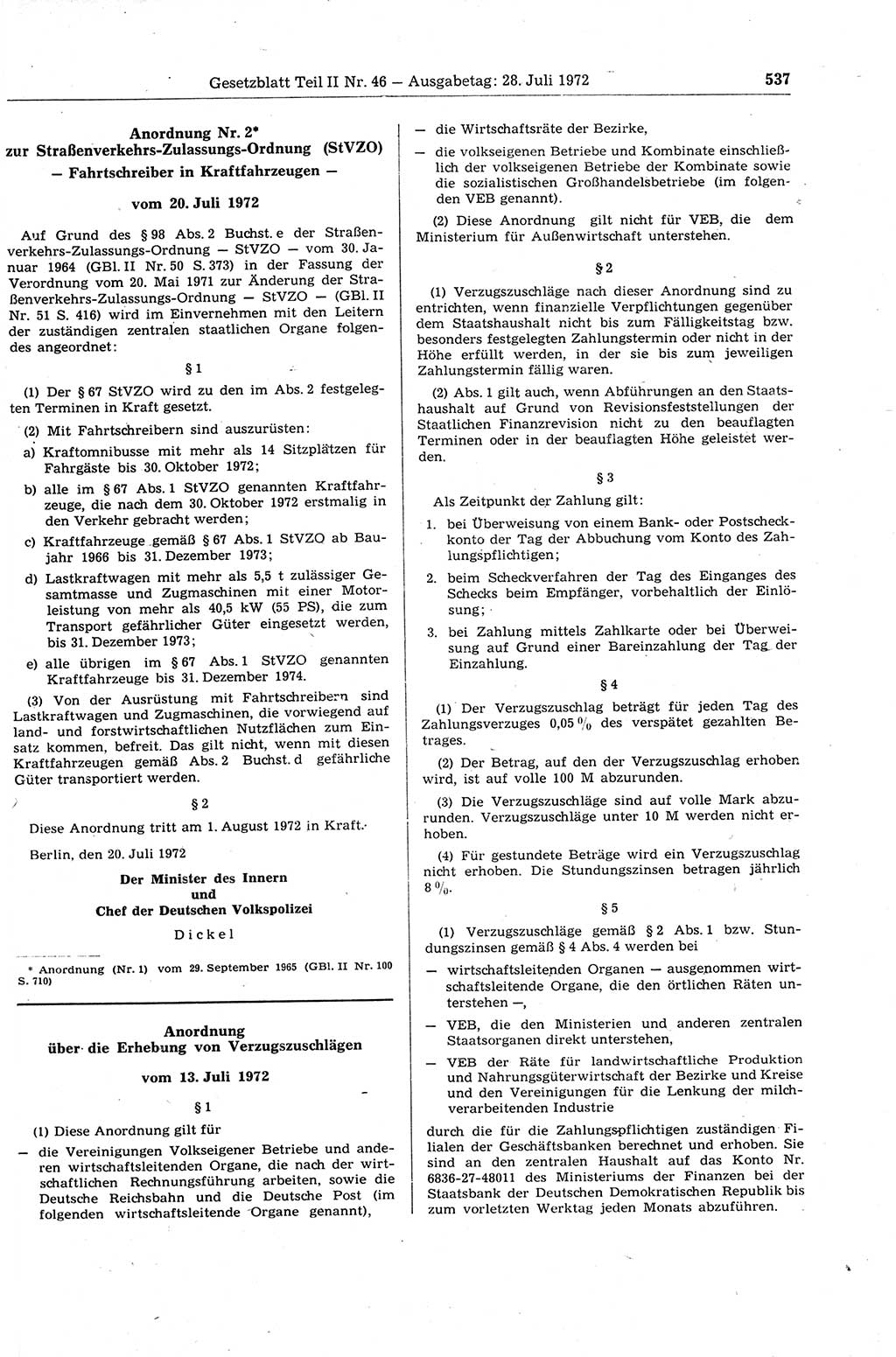 Gesetzblatt (GBl.) der Deutschen Demokratischen Republik (DDR) Teil ⅠⅠ 1972, Seite 537 (GBl. DDR ⅠⅠ 1972, S. 537)