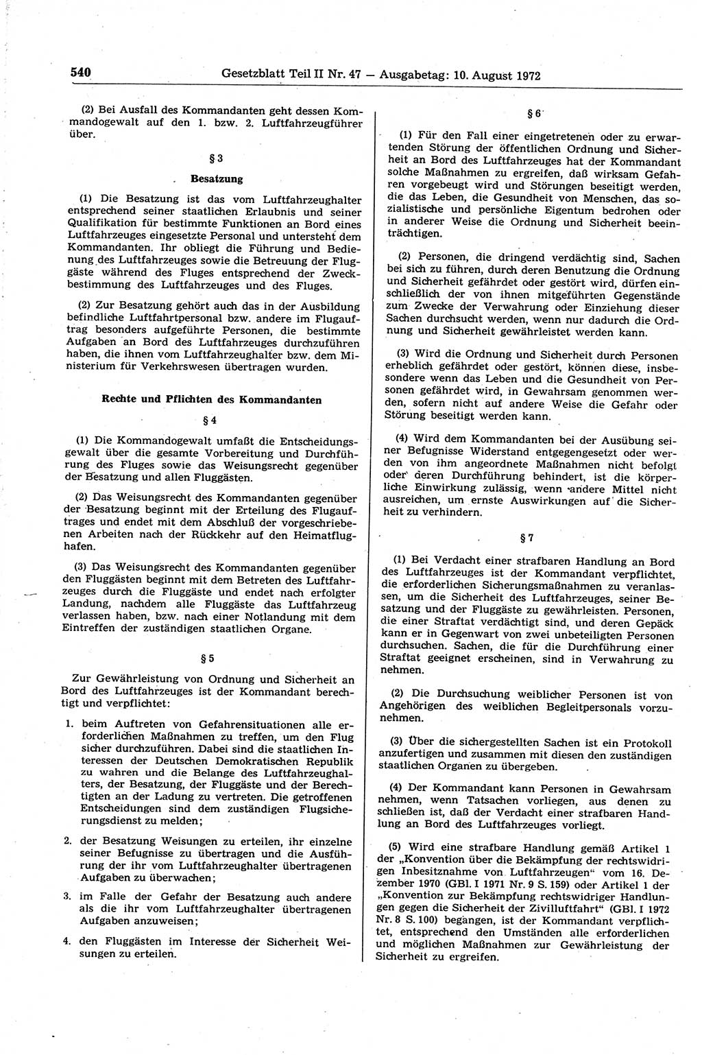Gesetzblatt (GBl.) der Deutschen Demokratischen Republik (DDR) Teil ⅠⅠ 1972, Seite 540 (GBl. DDR ⅠⅠ 1972, S. 540)
