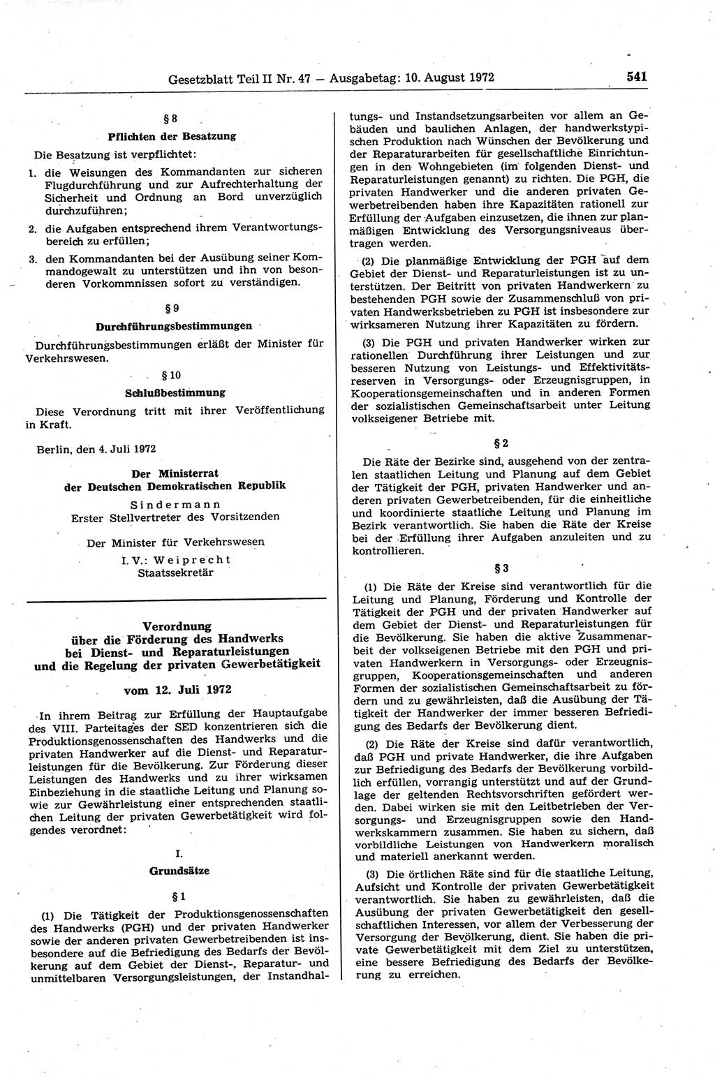 Gesetzblatt (GBl.) der Deutschen Demokratischen Republik (DDR) Teil ⅠⅠ 1972, Seite 541 (GBl. DDR ⅠⅠ 1972, S. 541)
