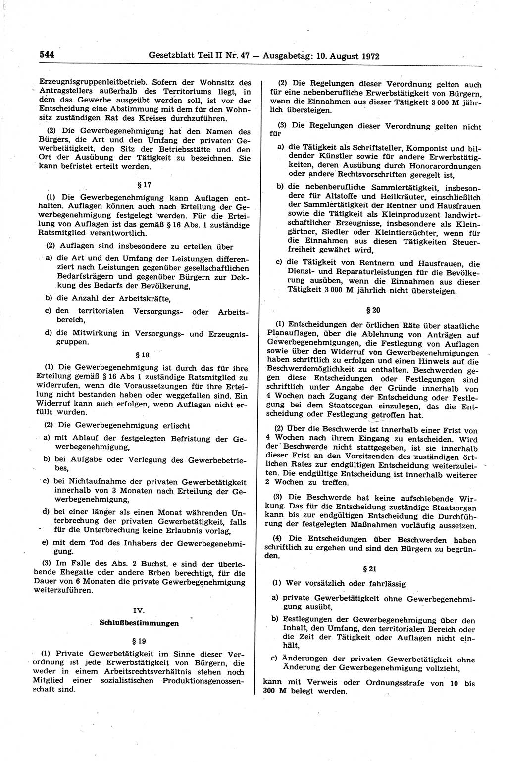 Gesetzblatt (GBl.) der Deutschen Demokratischen Republik (DDR) Teil ⅠⅠ 1972, Seite 544 (GBl. DDR ⅠⅠ 1972, S. 544)