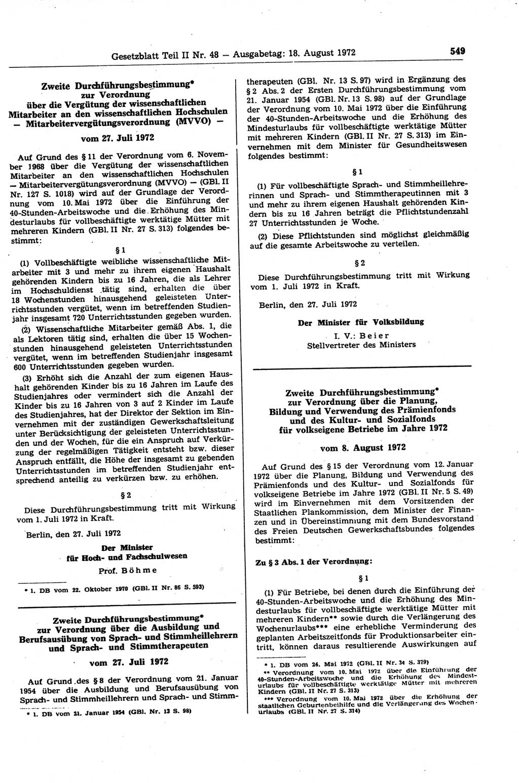 Gesetzblatt (GBl.) der Deutschen Demokratischen Republik (DDR) Teil ⅠⅠ 1972, Seite 549 (GBl. DDR ⅠⅠ 1972, S. 549)
