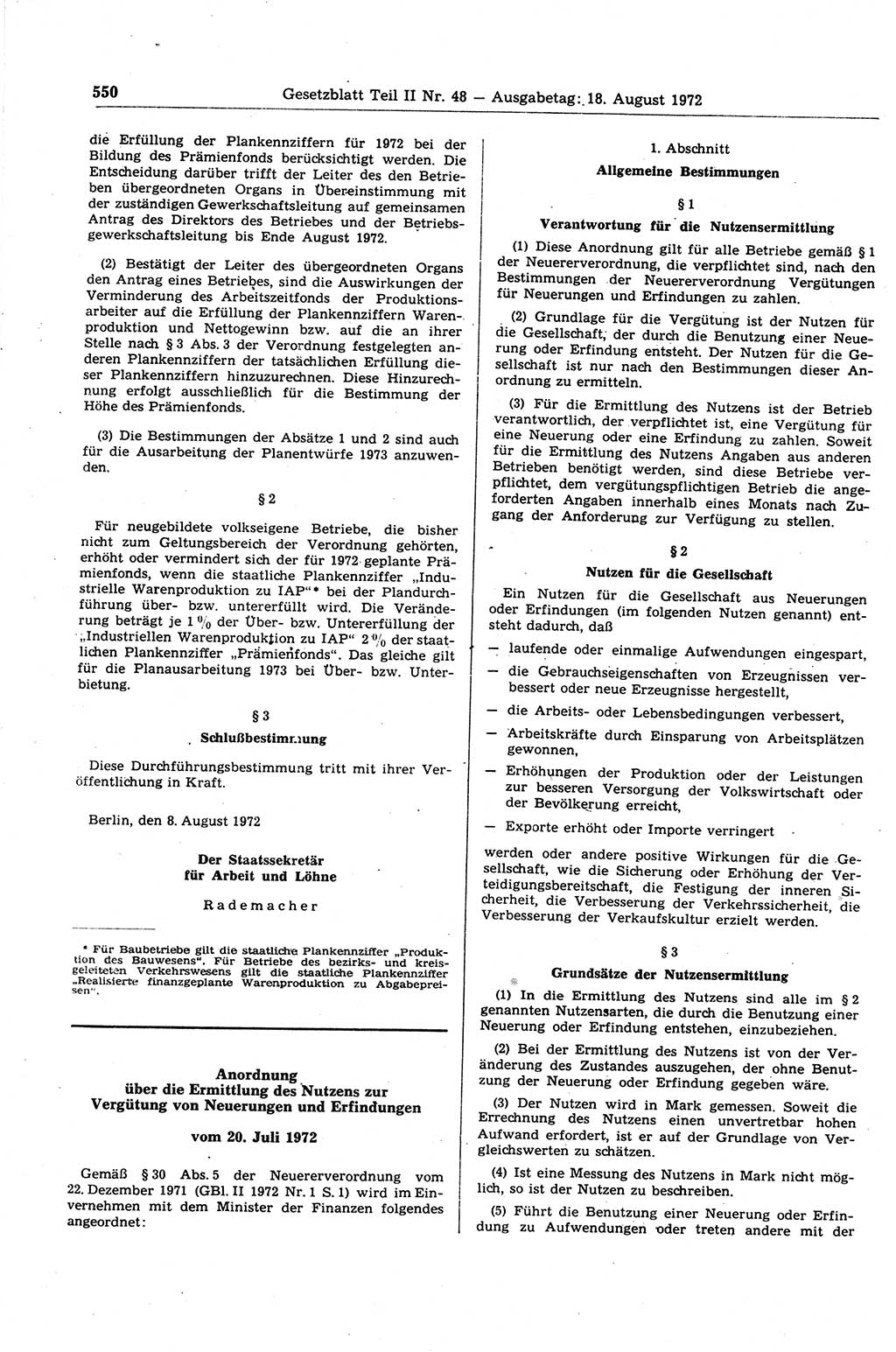 Gesetzblatt (GBl.) der Deutschen Demokratischen Republik (DDR) Teil ⅠⅠ 1972, Seite 550 (GBl. DDR ⅠⅠ 1972, S. 550)