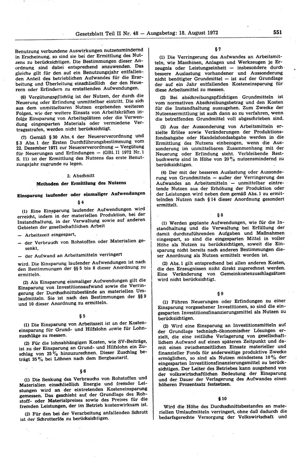 Gesetzblatt (GBl.) der Deutschen Demokratischen Republik (DDR) Teil ⅠⅠ 1972, Seite 551 (GBl. DDR ⅠⅠ 1972, S. 551)