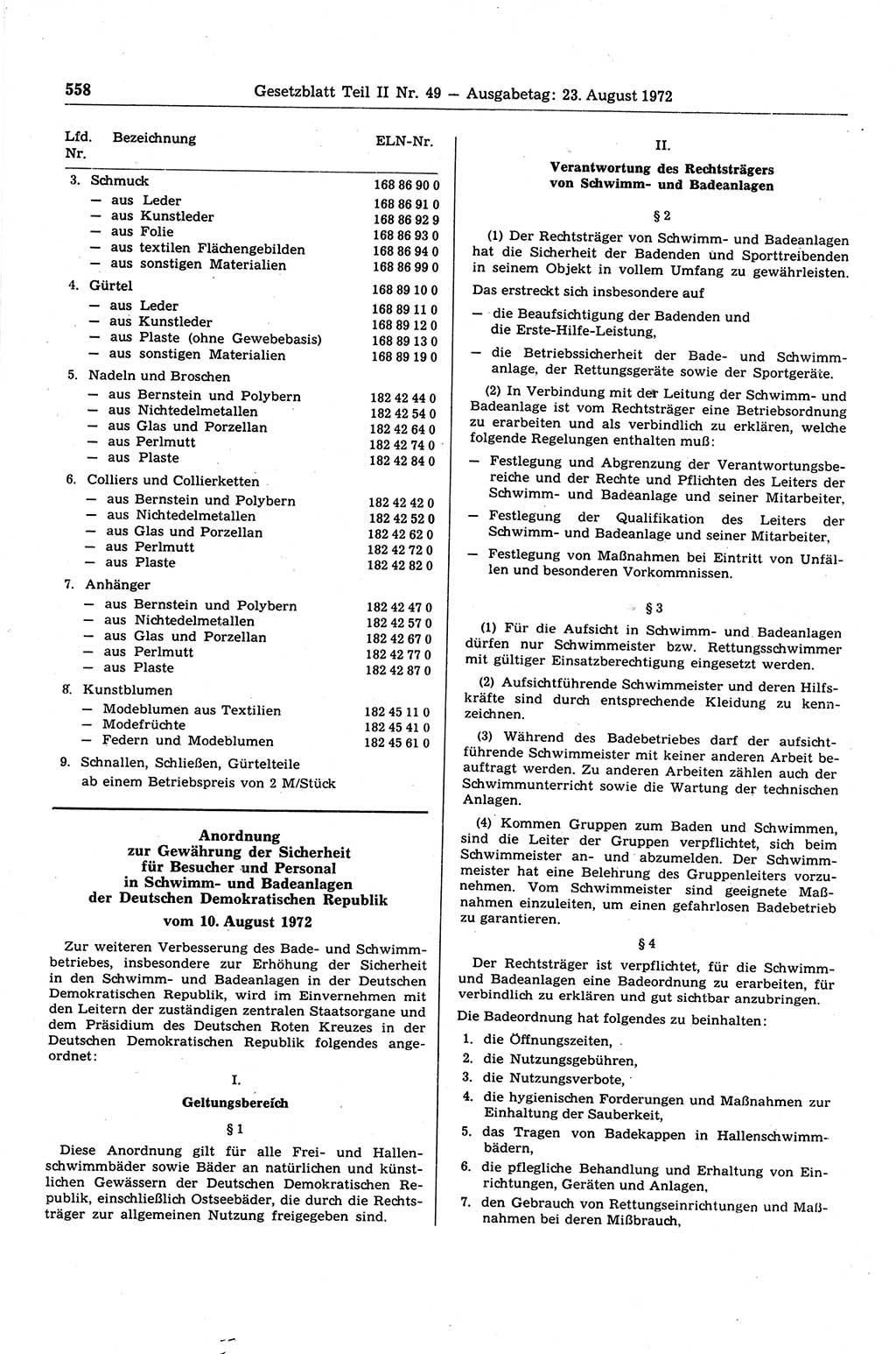 Gesetzblatt (GBl.) der Deutschen Demokratischen Republik (DDR) Teil ⅠⅠ 1972, Seite 558 (GBl. DDR ⅠⅠ 1972, S. 558)