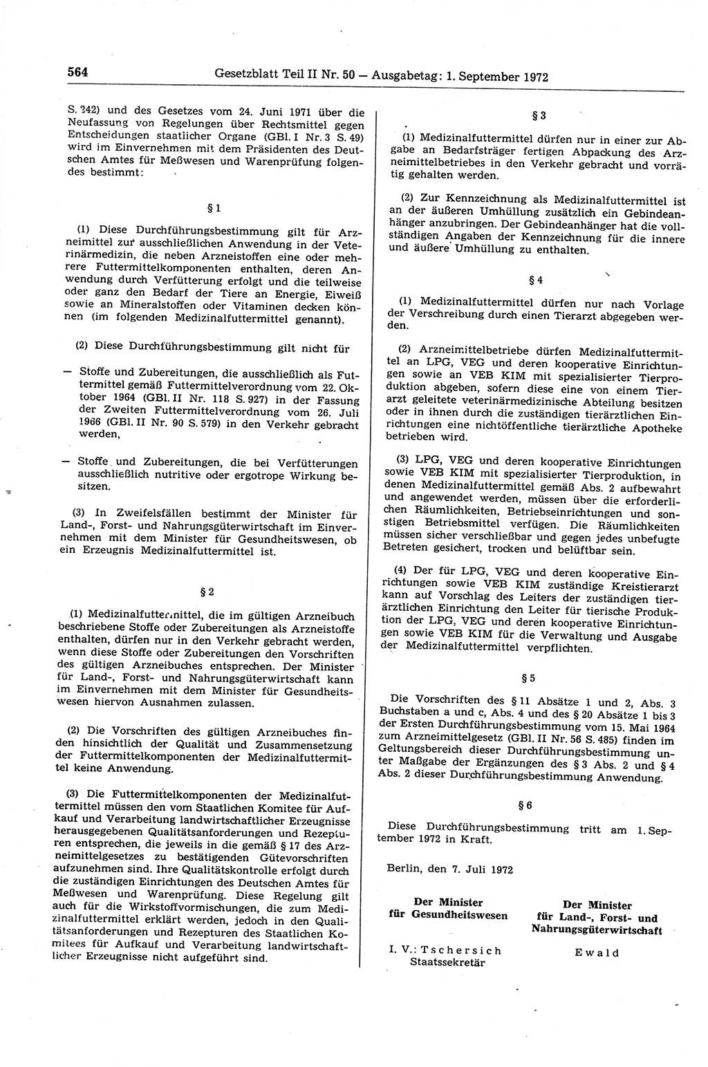 Gesetzblatt (GBl.) der Deutschen Demokratischen Republik (DDR) Teil ⅠⅠ 1972, Seite 564 (GBl. DDR ⅠⅠ 1972, S. 564)