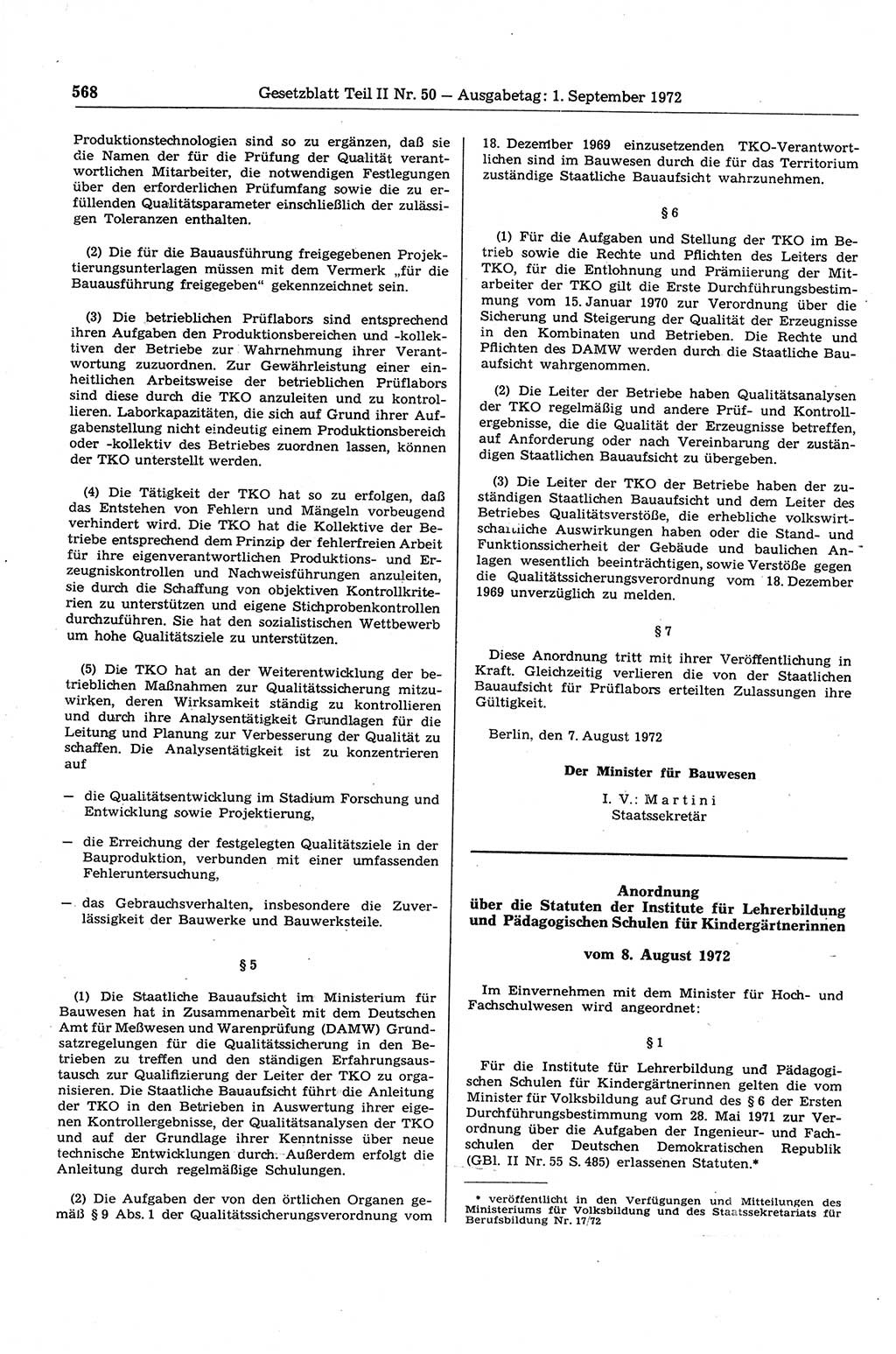 Gesetzblatt (GBl.) der Deutschen Demokratischen Republik (DDR) Teil ⅠⅠ 1972, Seite 568 (GBl. DDR ⅠⅠ 1972, S. 568)