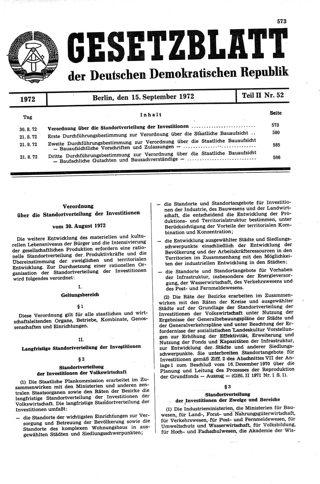 Gesetzblatt (GBl.) der Deutschen Demokratischen Republik (DDR) Teil ⅠⅠ 1972, Seite 573 (GBl. DDR ⅠⅠ 1972, S. 573)