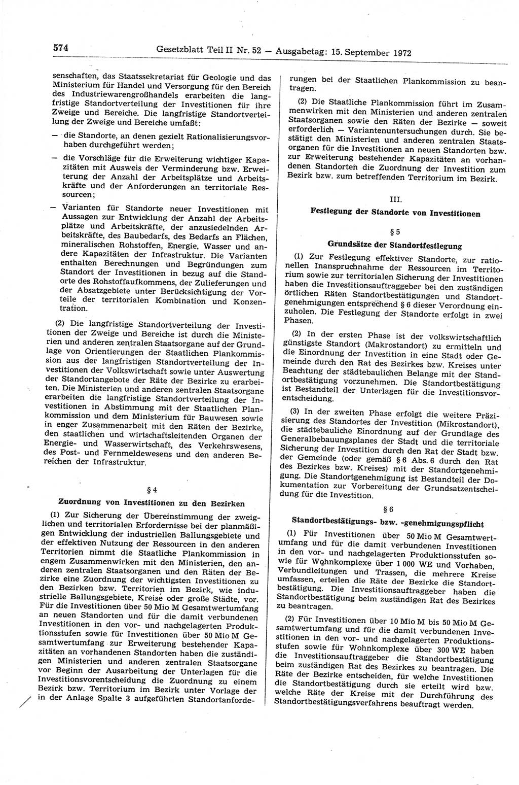 Gesetzblatt (GBl.) der Deutschen Demokratischen Republik (DDR) Teil ⅠⅠ 1972, Seite 574 (GBl. DDR ⅠⅠ 1972, S. 574)