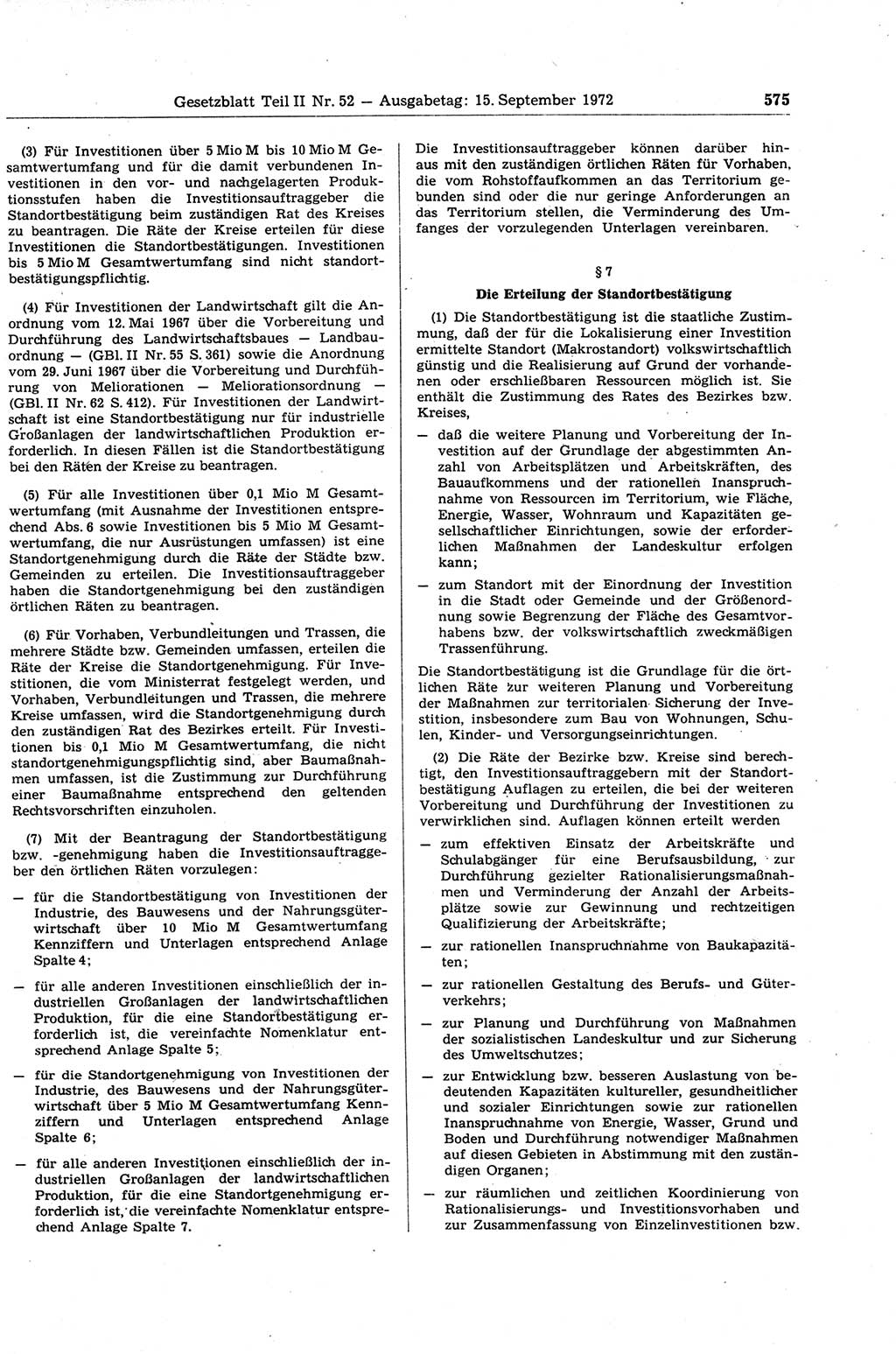 Gesetzblatt (GBl.) der Deutschen Demokratischen Republik (DDR) Teil ⅠⅠ 1972, Seite 575 (GBl. DDR ⅠⅠ 1972, S. 575)