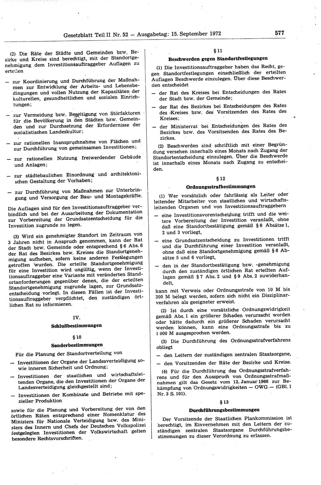 Gesetzblatt (GBl.) der Deutschen Demokratischen Republik (DDR) Teil ⅠⅠ 1972, Seite 577 (GBl. DDR ⅠⅠ 1972, S. 577)