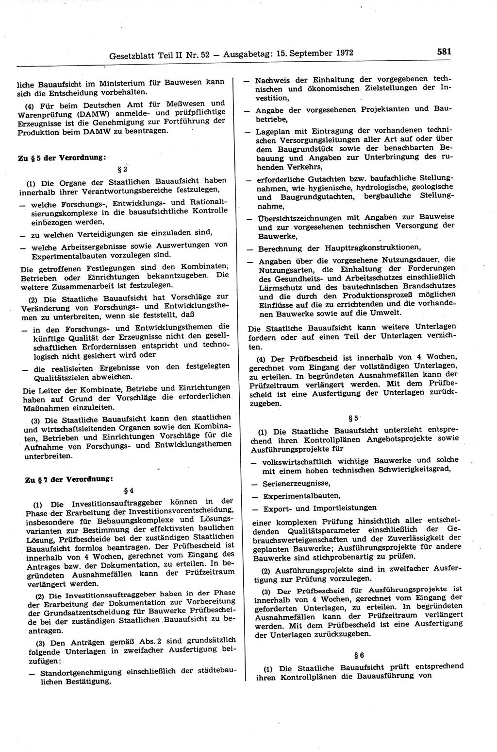 Gesetzblatt (GBl.) der Deutschen Demokratischen Republik (DDR) Teil ⅠⅠ 1972, Seite 581 (GBl. DDR ⅠⅠ 1972, S. 581)