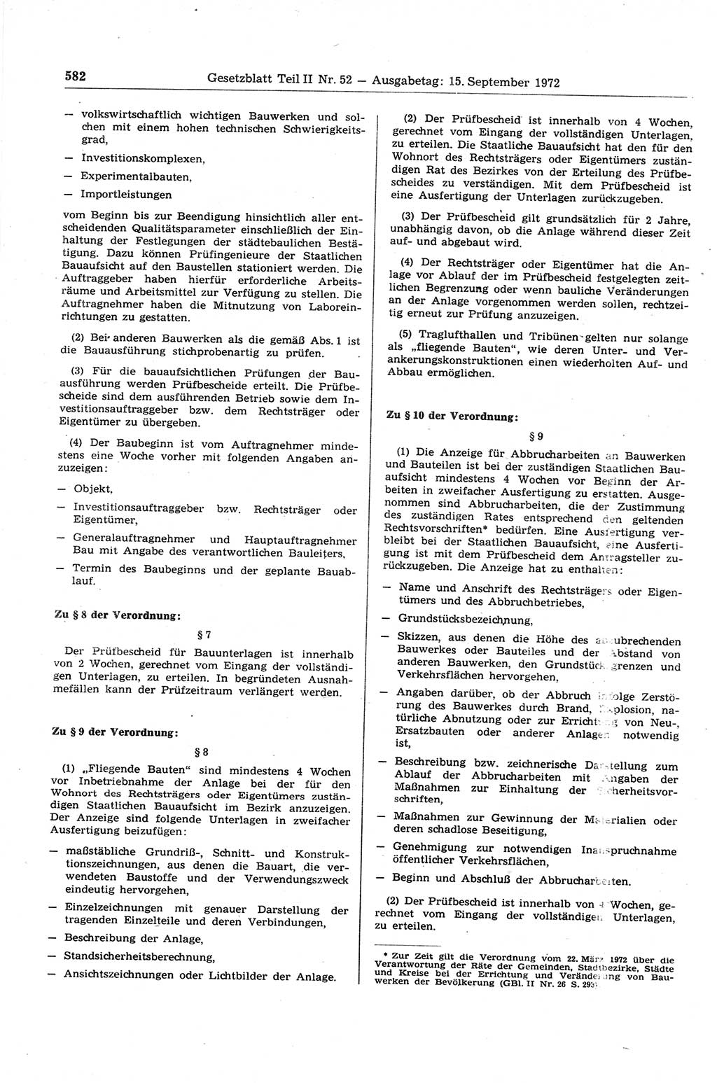 Gesetzblatt (GBl.) der Deutschen Demokratischen Republik (DDR) Teil ⅠⅠ 1972, Seite 582 (GBl. DDR ⅠⅠ 1972, S. 582)