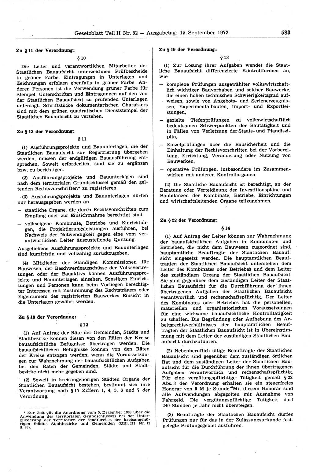 Gesetzblatt (GBl.) der Deutschen Demokratischen Republik (DDR) Teil ⅠⅠ 1972, Seite 583 (GBl. DDR ⅠⅠ 1972, S. 583)