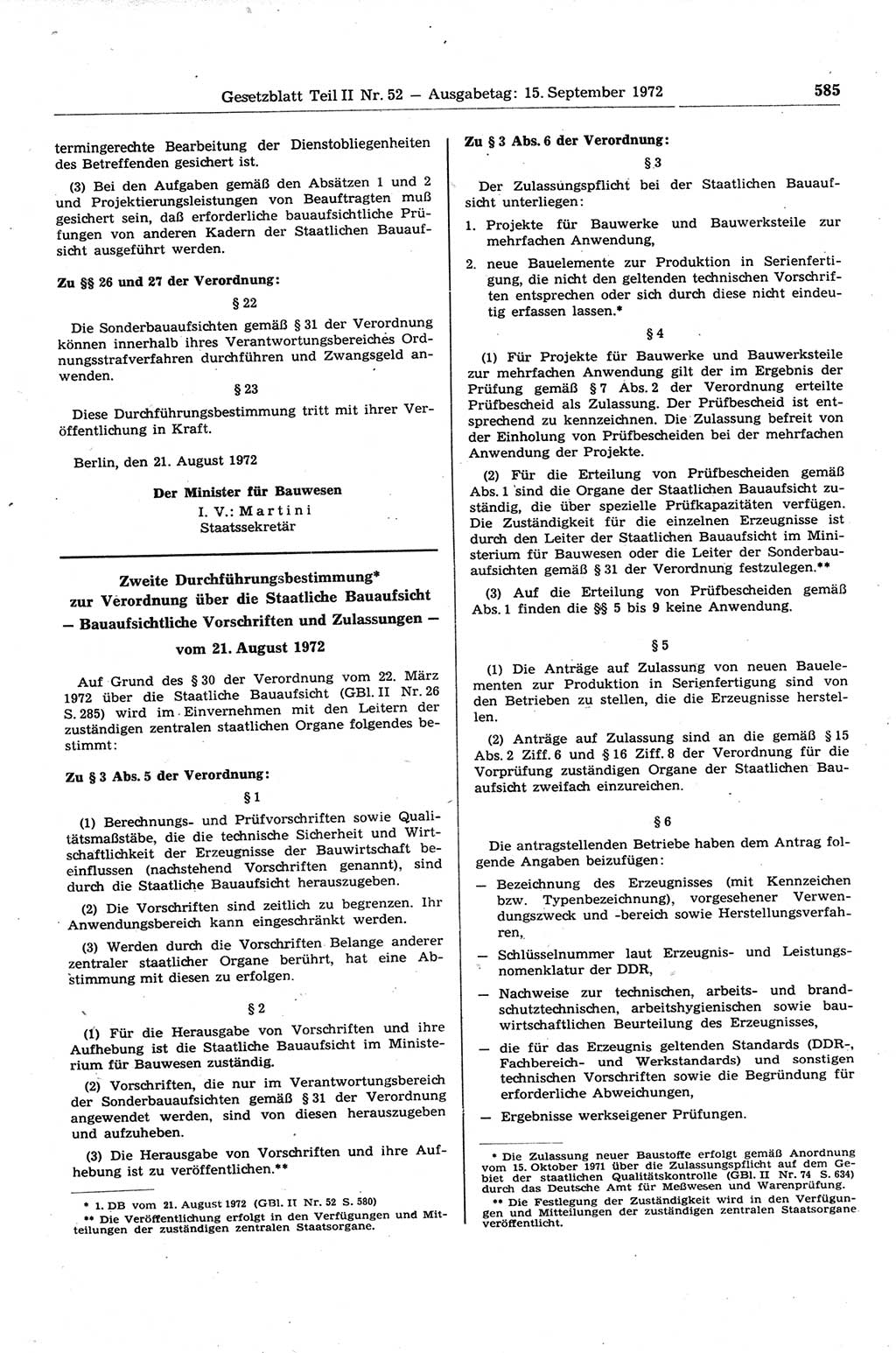 Gesetzblatt (GBl.) der Deutschen Demokratischen Republik (DDR) Teil ⅠⅠ 1972, Seite 585 (GBl. DDR ⅠⅠ 1972, S. 585)