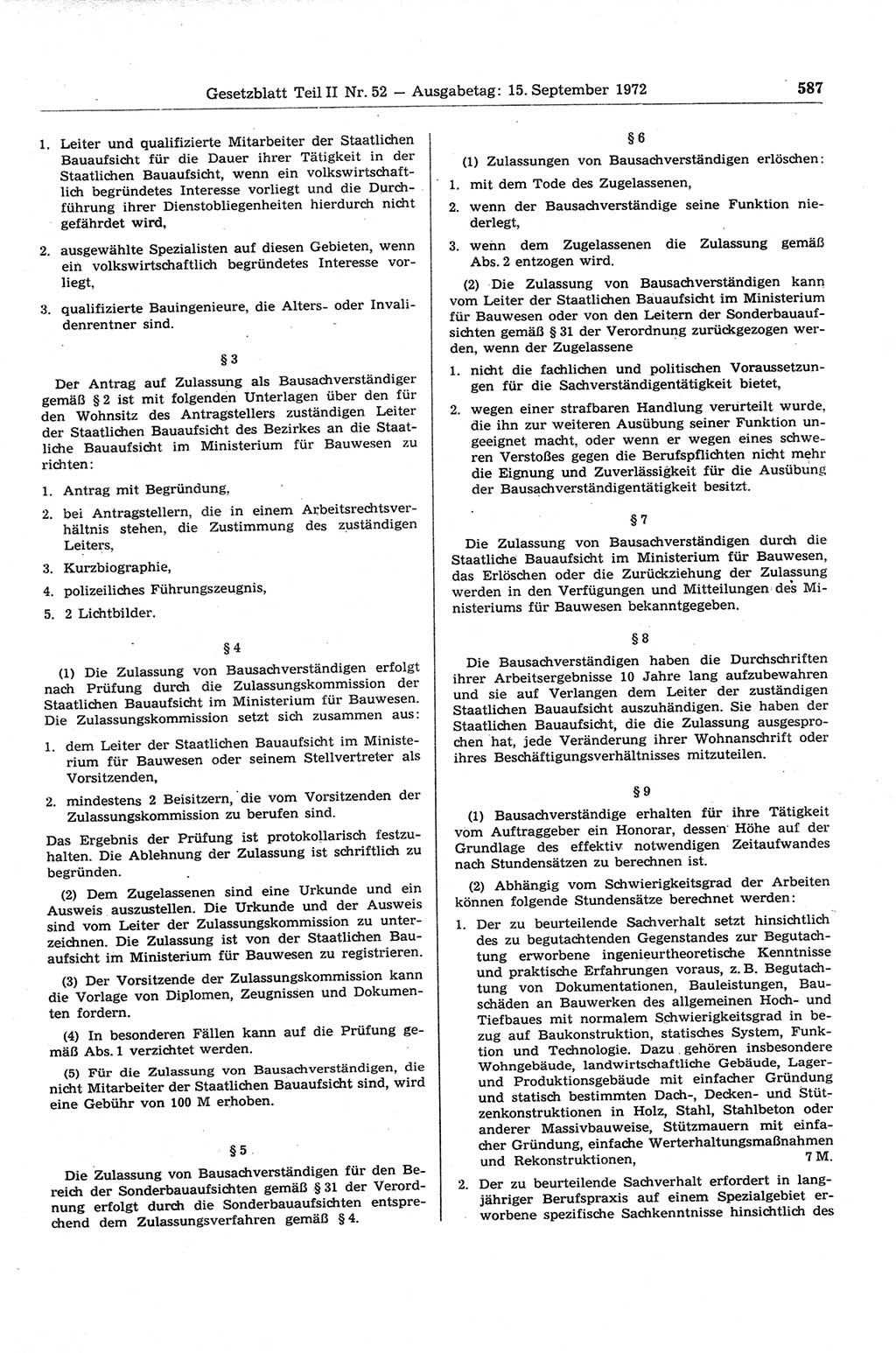 Gesetzblatt (GBl.) der Deutschen Demokratischen Republik (DDR) Teil ⅠⅠ 1972, Seite 587 (GBl. DDR ⅠⅠ 1972, S. 587)