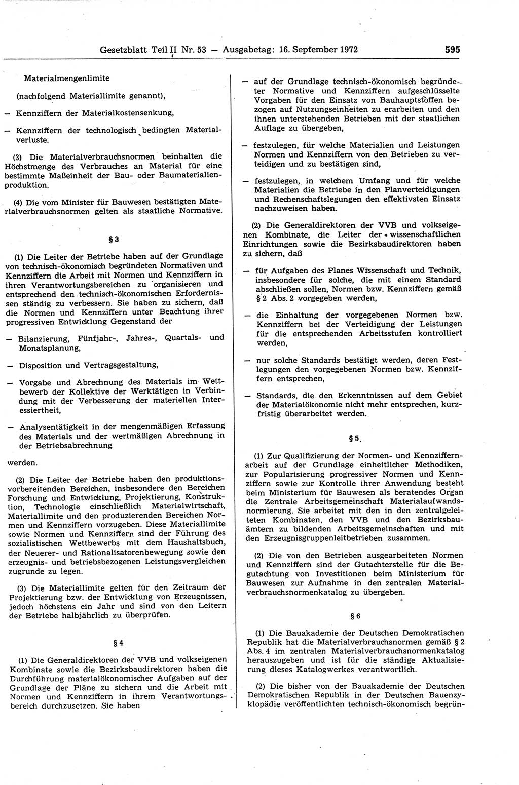 Gesetzblatt (GBl.) der Deutschen Demokratischen Republik (DDR) Teil ⅠⅠ 1972, Seite 595 (GBl. DDR ⅠⅠ 1972, S. 595)