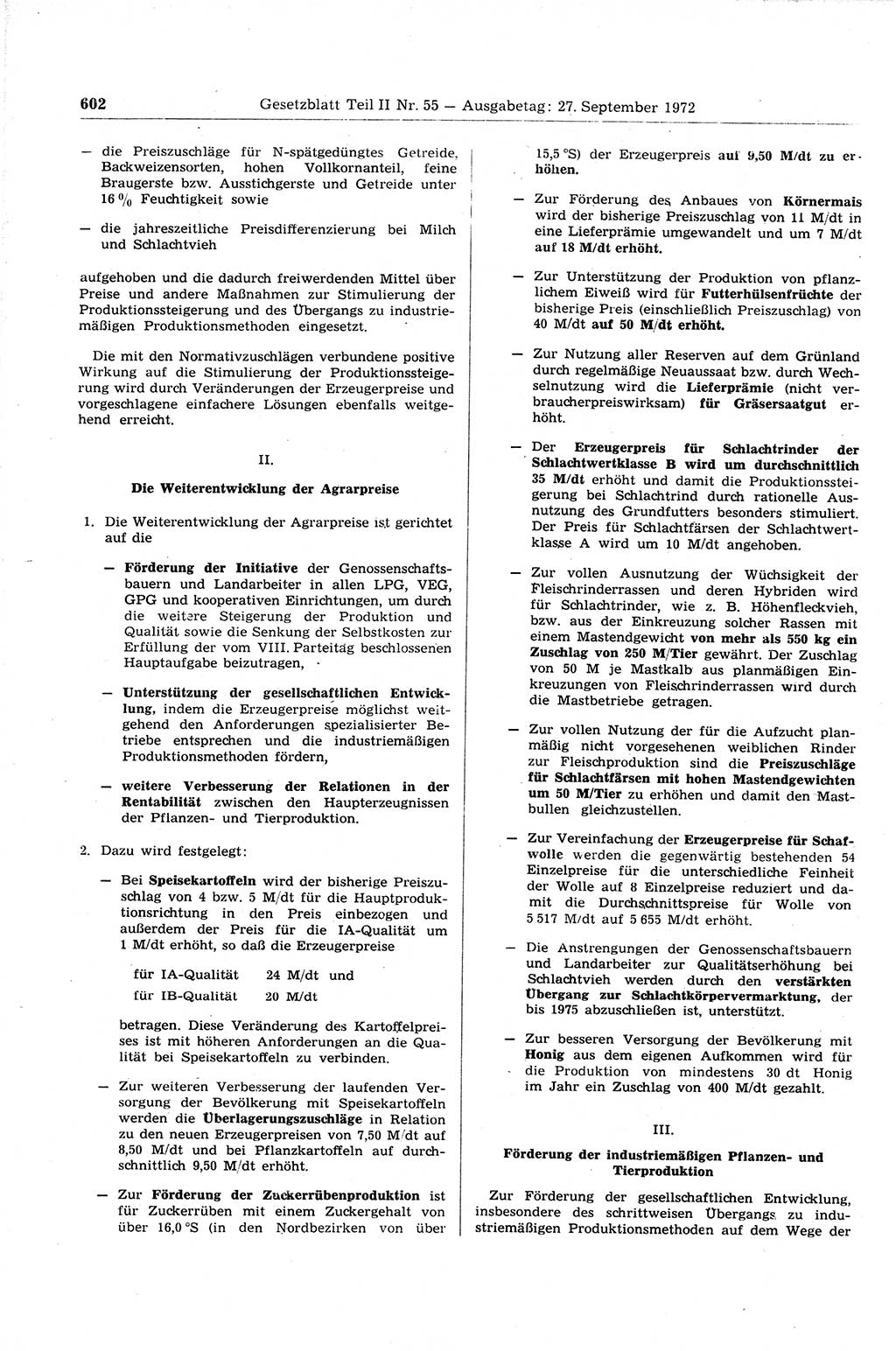 Gesetzblatt (GBl.) der Deutschen Demokratischen Republik (DDR) Teil ⅠⅠ 1972, Seite 602 (GBl. DDR ⅠⅠ 1972, S. 602)