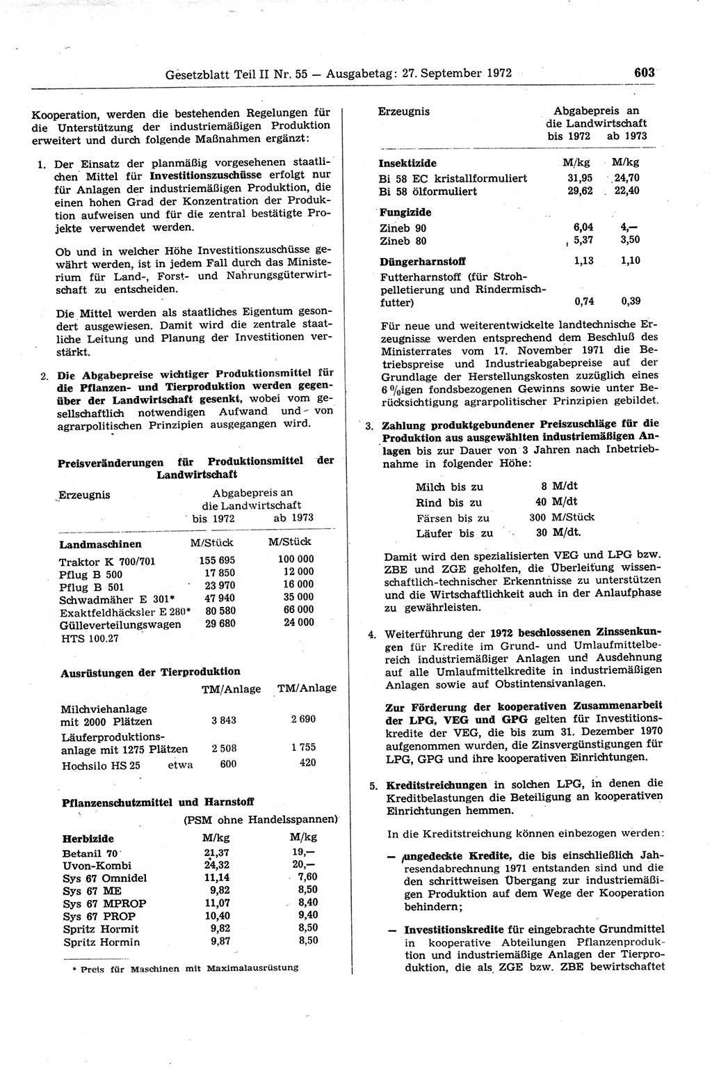Gesetzblatt (GBl.) der Deutschen Demokratischen Republik (DDR) Teil ⅠⅠ 1972, Seite 603 (GBl. DDR ⅠⅠ 1972, S. 603)
