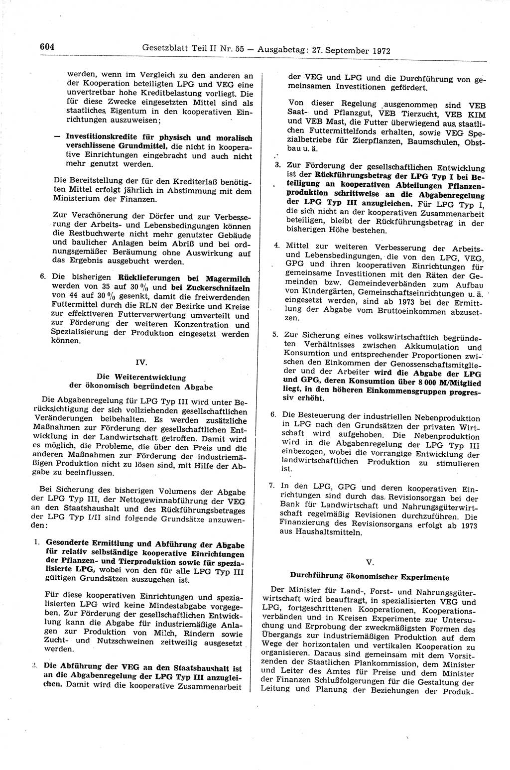 Gesetzblatt (GBl.) der Deutschen Demokratischen Republik (DDR) Teil ⅠⅠ 1972, Seite 604 (GBl. DDR ⅠⅠ 1972, S. 604)