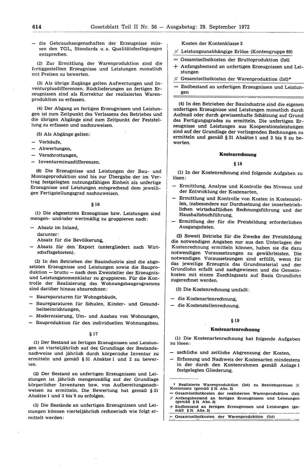 Gesetzblatt (GBl.) der Deutschen Demokratischen Republik (DDR) Teil ⅠⅠ 1972, Seite 614 (GBl. DDR ⅠⅠ 1972, S. 614)