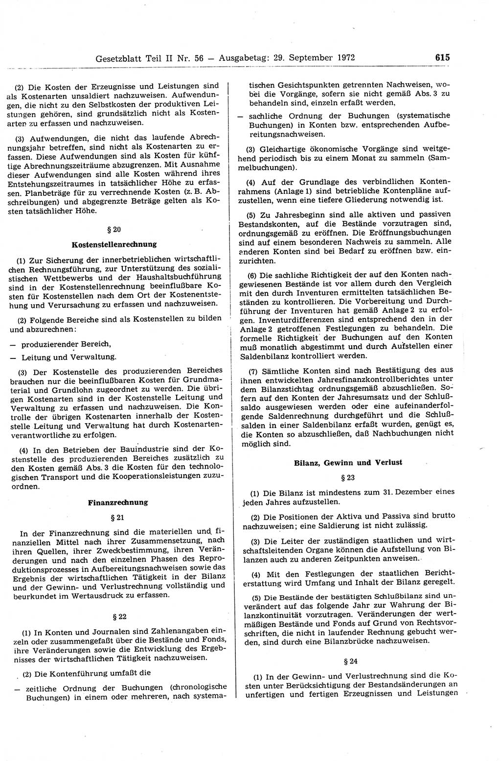Gesetzblatt (GBl.) der Deutschen Demokratischen Republik (DDR) Teil ⅠⅠ 1972, Seite 615 (GBl. DDR ⅠⅠ 1972, S. 615)