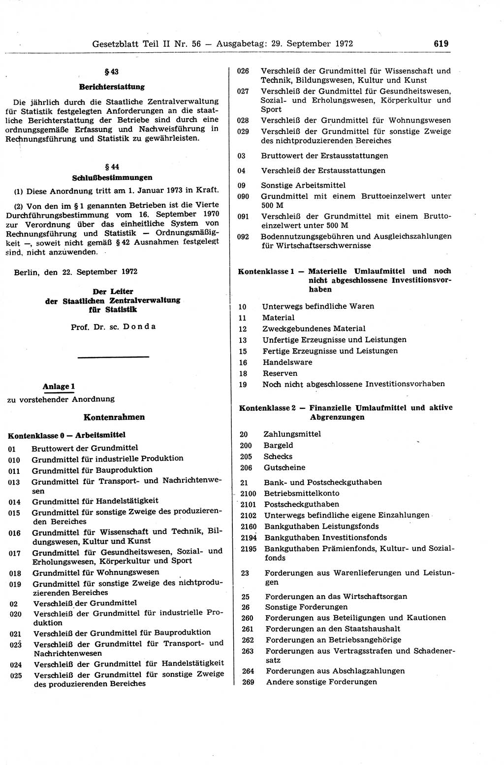 Gesetzblatt (GBl.) der Deutschen Demokratischen Republik (DDR) Teil ⅠⅠ 1972, Seite 619 (GBl. DDR ⅠⅠ 1972, S. 619)