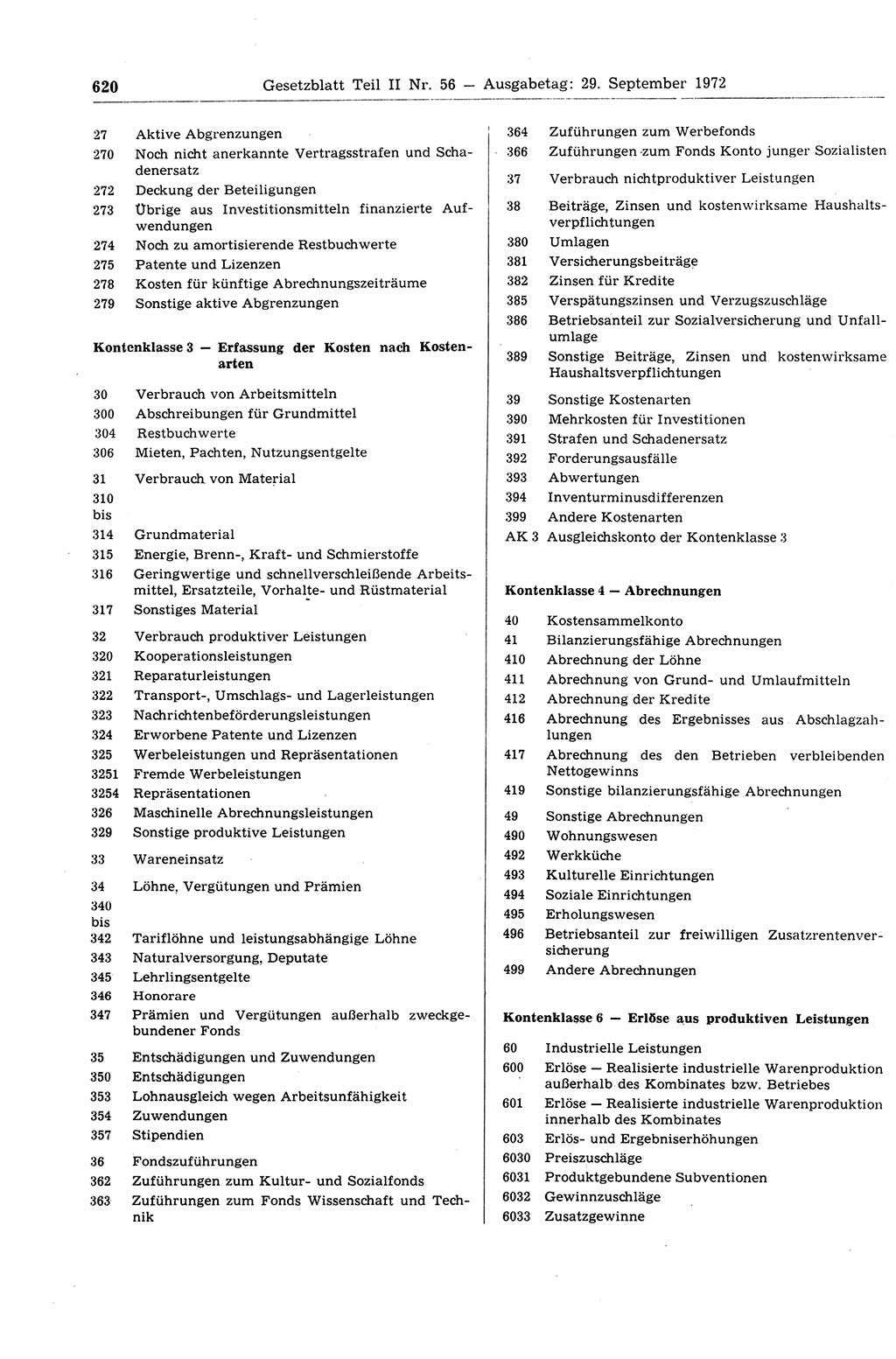 Gesetzblatt (GBl.) der Deutschen Demokratischen Republik (DDR) Teil ⅠⅠ 1972, Seite 620 (GBl. DDR ⅠⅠ 1972, S. 620)