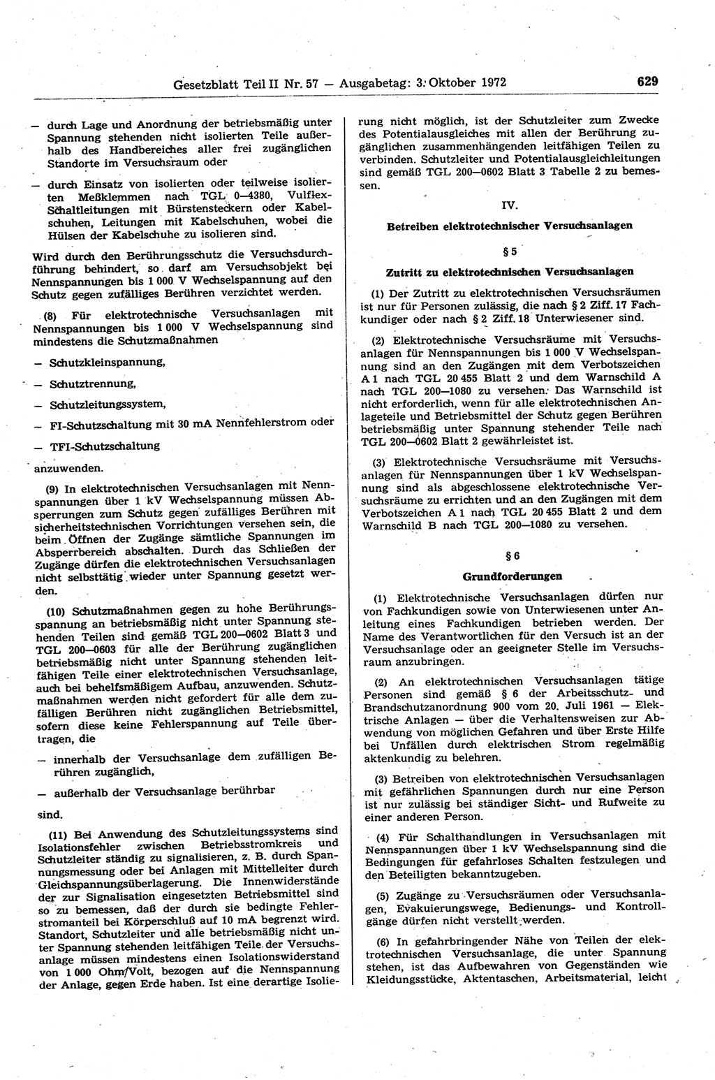 Gesetzblatt (GBl.) der Deutschen Demokratischen Republik (DDR) Teil ⅠⅠ 1972, Seite 629 (GBl. DDR ⅠⅠ 1972, S. 629)