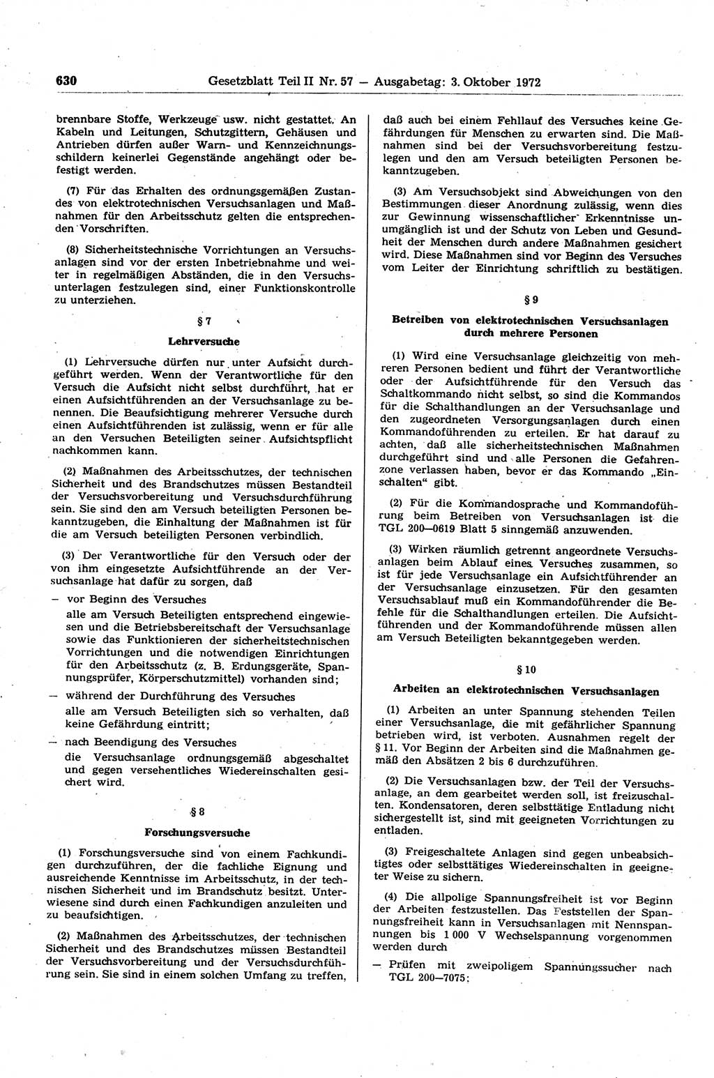 Gesetzblatt (GBl.) der Deutschen Demokratischen Republik (DDR) Teil ⅠⅠ 1972, Seite 630 (GBl. DDR ⅠⅠ 1972, S. 630)