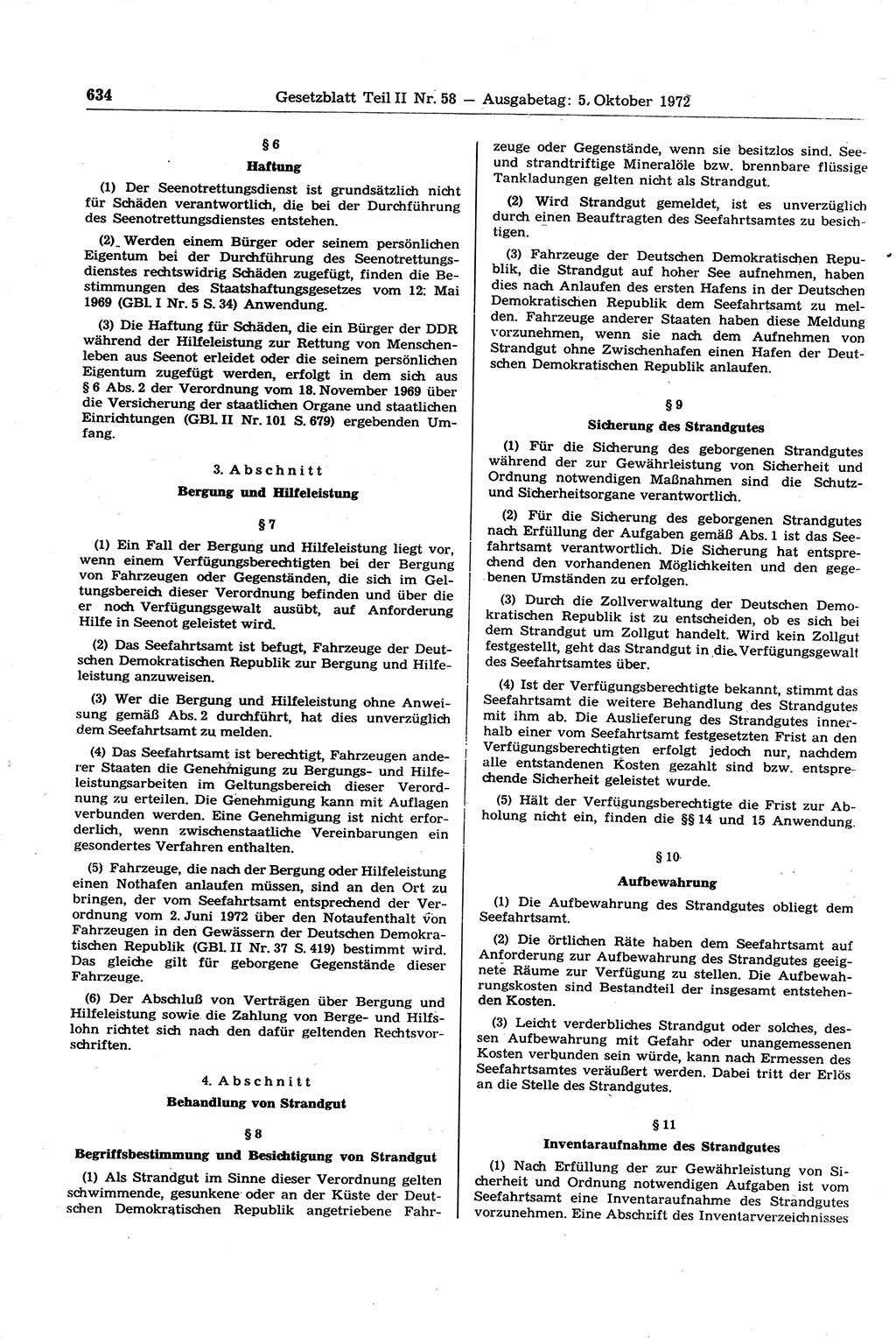 Gesetzblatt (GBl.) der Deutschen Demokratischen Republik (DDR) Teil ⅠⅠ 1972, Seite 634 (GBl. DDR ⅠⅠ 1972, S. 634)