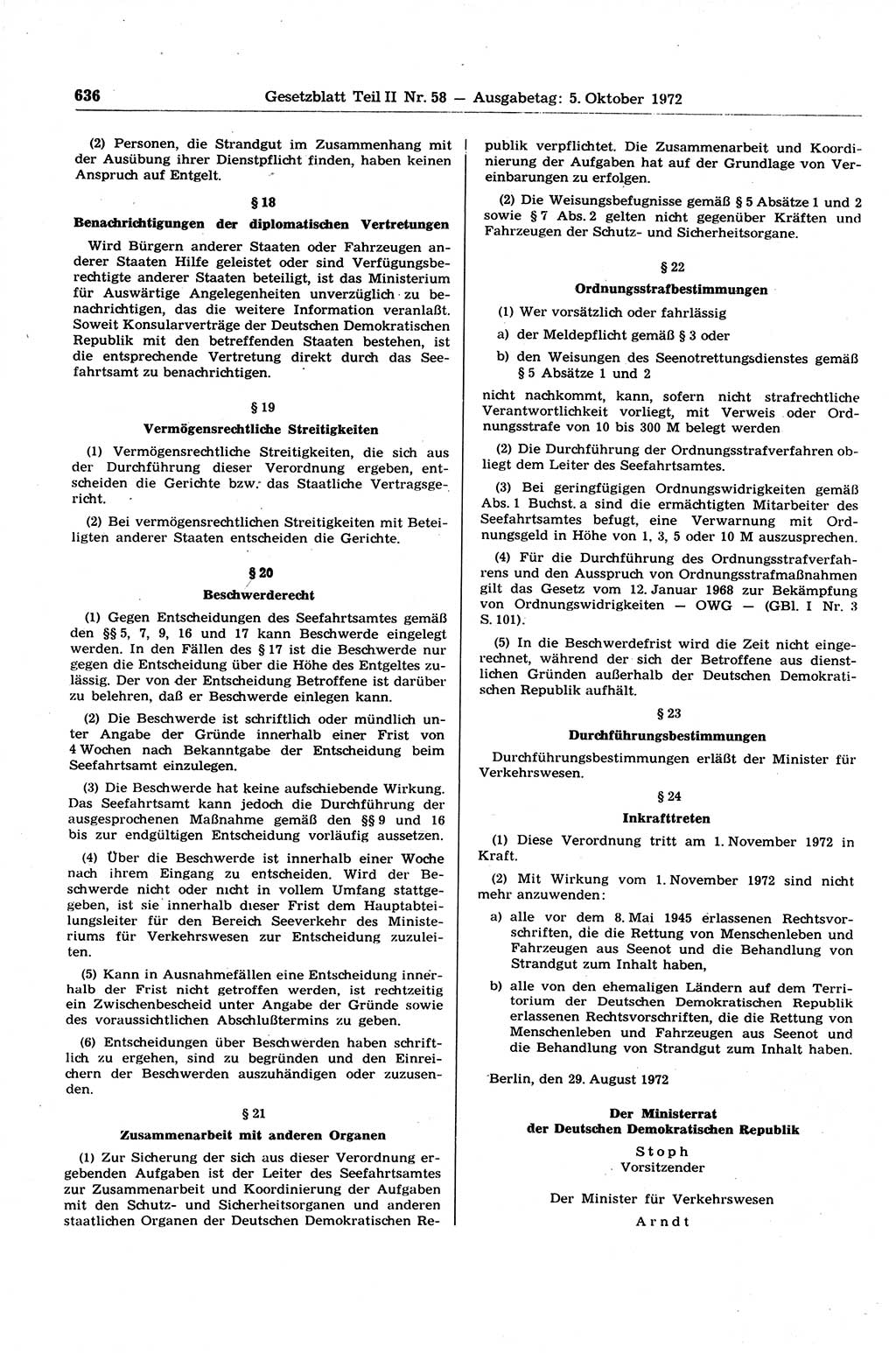 Gesetzblatt (GBl.) der Deutschen Demokratischen Republik (DDR) Teil ⅠⅠ 1972, Seite 636 (GBl. DDR ⅠⅠ 1972, S. 636)
