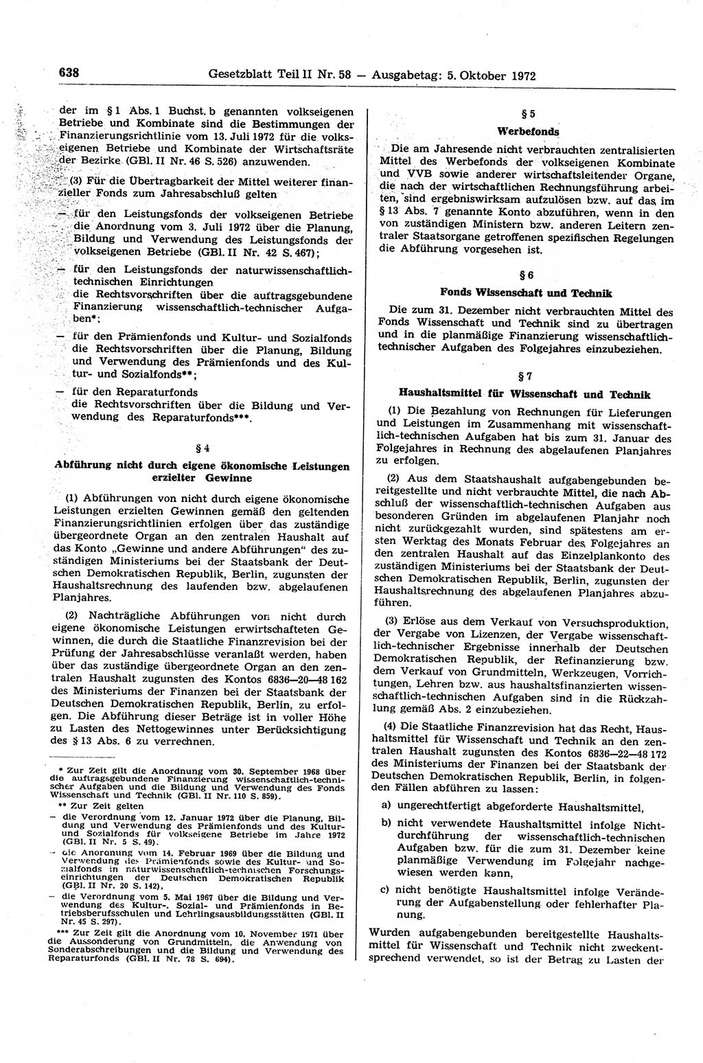 Gesetzblatt (GBl.) der Deutschen Demokratischen Republik (DDR) Teil ⅠⅠ 1972, Seite 638 (GBl. DDR ⅠⅠ 1972, S. 638)