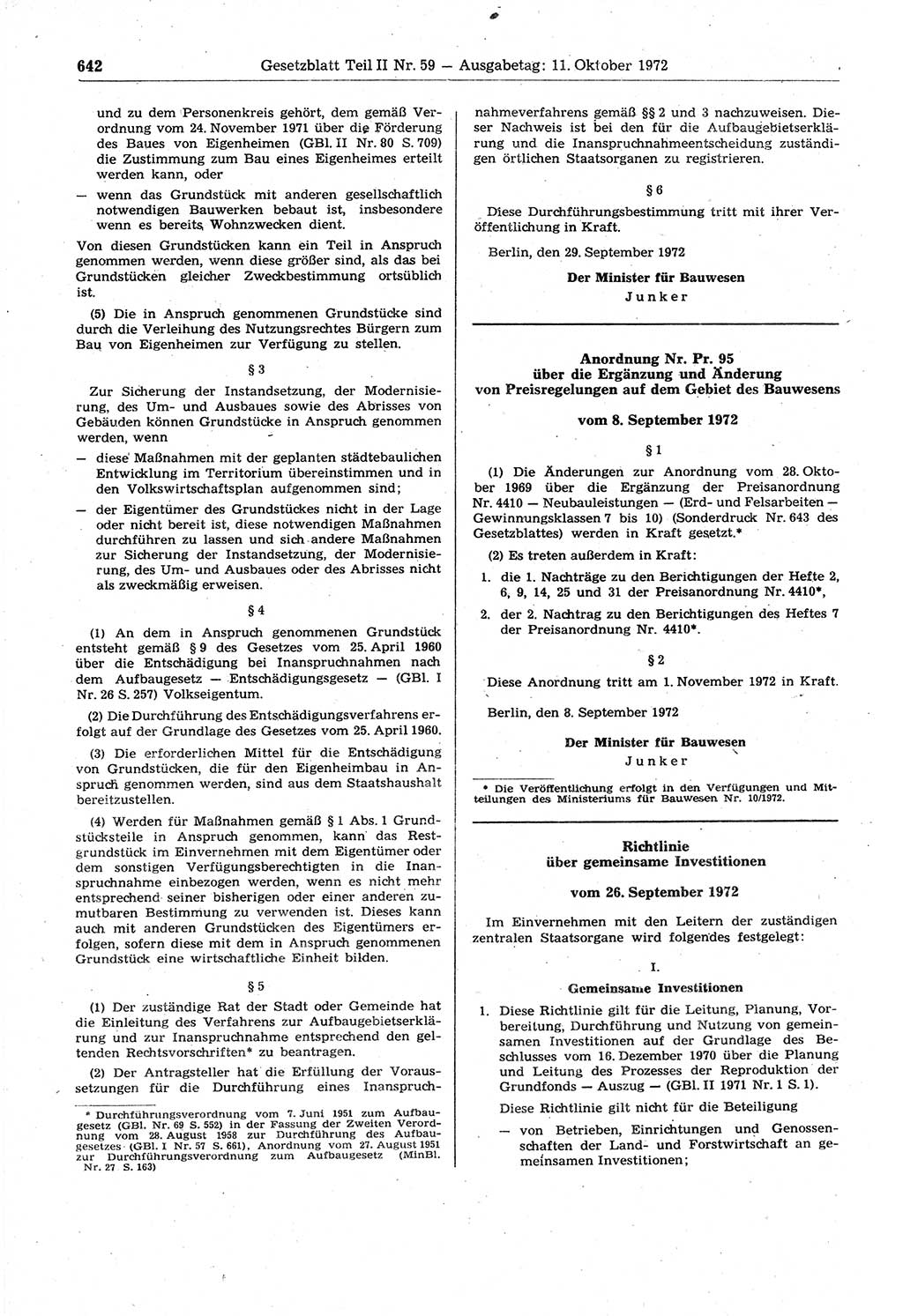Gesetzblatt (GBl.) der Deutschen Demokratischen Republik (DDR) Teil ⅠⅠ 1972, Seite 642 (GBl. DDR ⅠⅠ 1972, S. 642)
