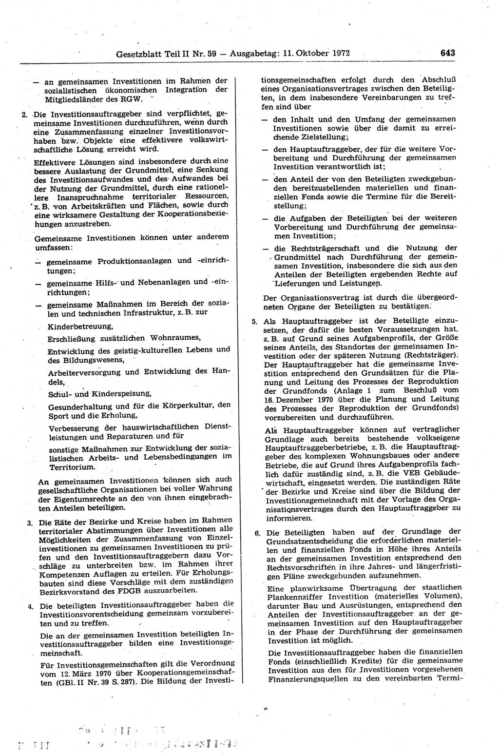 Gesetzblatt (GBl.) der Deutschen Demokratischen Republik (DDR) Teil ⅠⅠ 1972, Seite 643 (GBl. DDR ⅠⅠ 1972, S. 643)