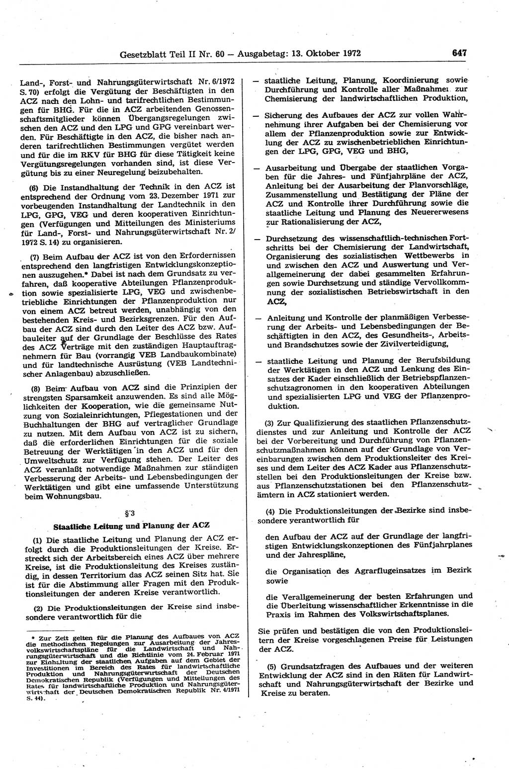 Gesetzblatt (GBl.) der Deutschen Demokratischen Republik (DDR) Teil ⅠⅠ 1972, Seite 647 (GBl. DDR ⅠⅠ 1972, S. 647)