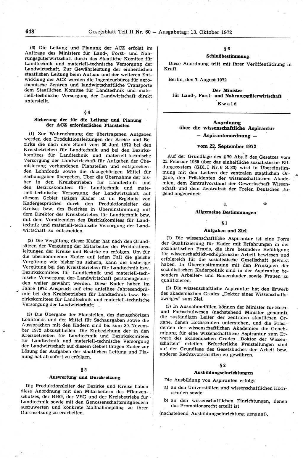 Gesetzblatt (GBl.) der Deutschen Demokratischen Republik (DDR) Teil ⅠⅠ 1972, Seite 648 (GBl. DDR ⅠⅠ 1972, S. 648)