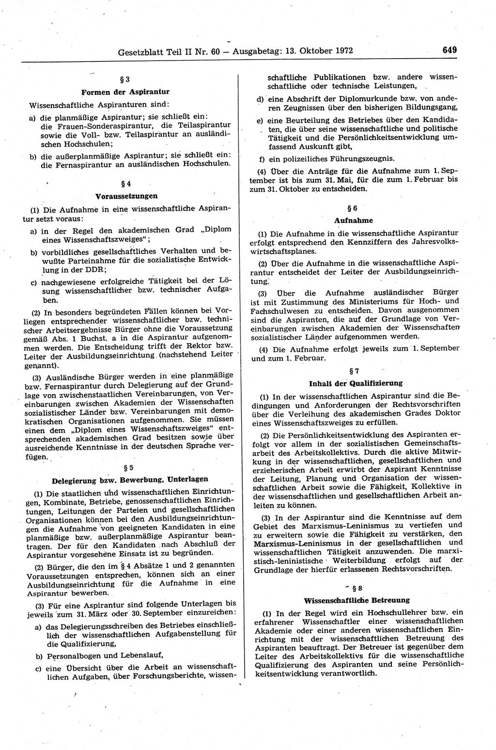 Gesetzblatt (GBl.) der Deutschen Demokratischen Republik (DDR) Teil ⅠⅠ 1972, Seite 649 (GBl. DDR ⅠⅠ 1972, S. 649)