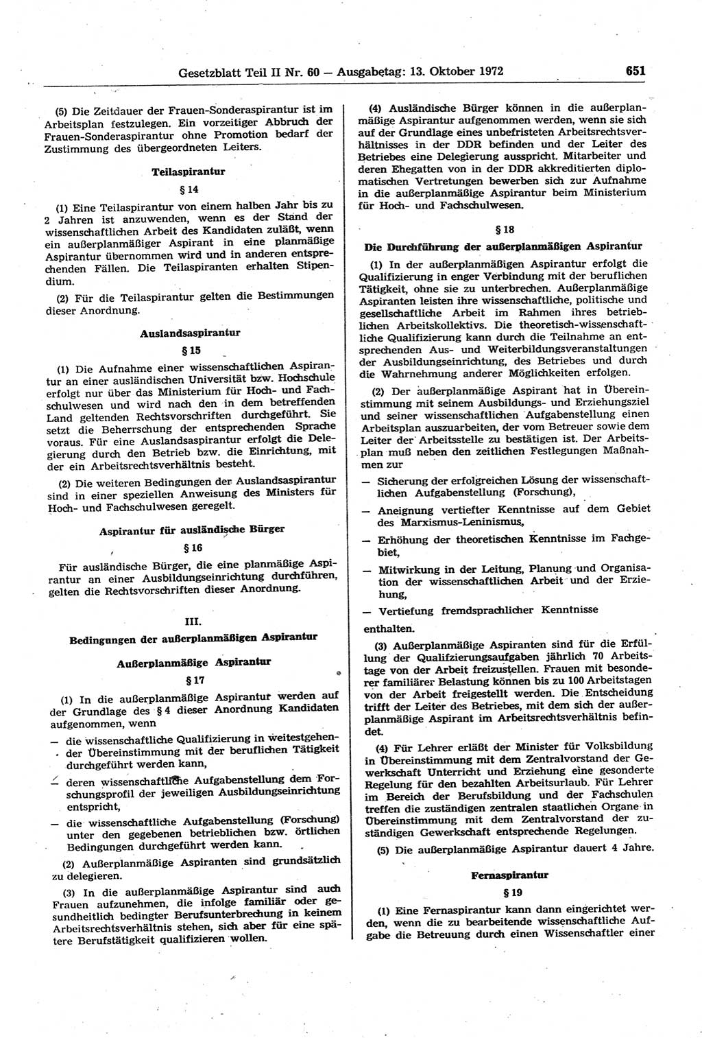 Gesetzblatt (GBl.) der Deutschen Demokratischen Republik (DDR) Teil ⅠⅠ 1972, Seite 651 (GBl. DDR ⅠⅠ 1972, S. 651)
