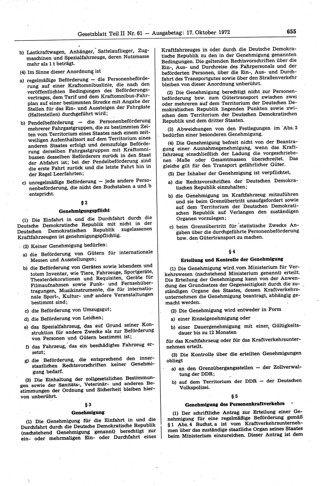 Gesetzblatt (GBl.) der Deutschen Demokratischen Republik (DDR) Teil ⅠⅠ 1972, Seite 655 (GBl. DDR ⅠⅠ 1972, S. 655)