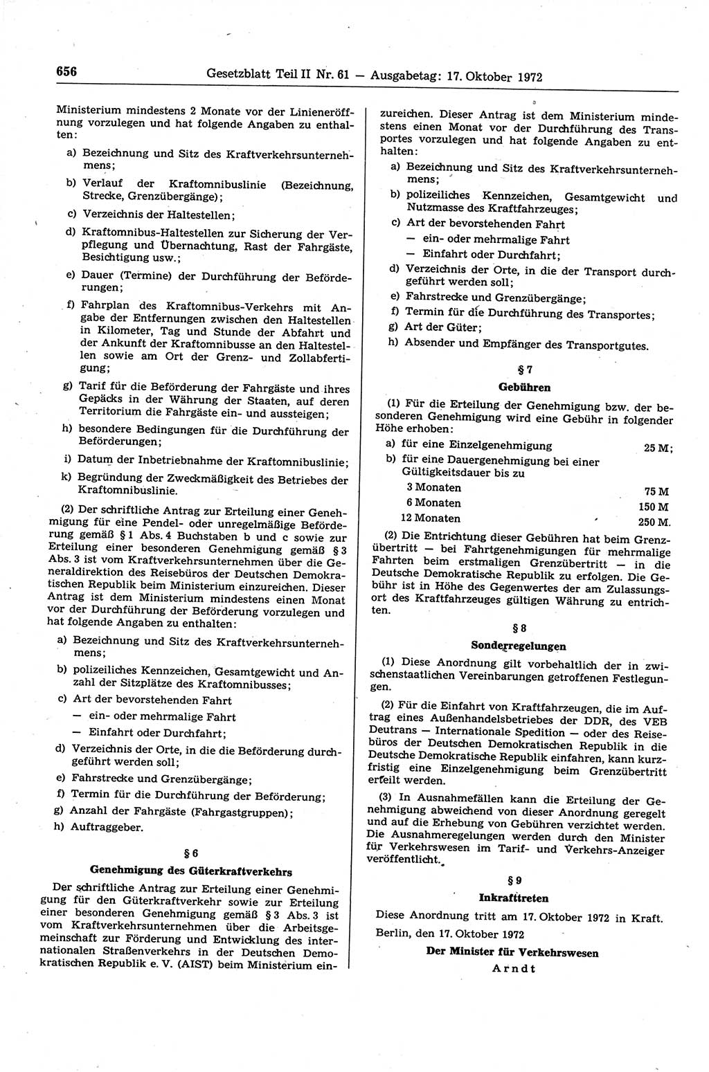 Gesetzblatt (GBl.) der Deutschen Demokratischen Republik (DDR) Teil ⅠⅠ 1972, Seite 656 (GBl. DDR ⅠⅠ 1972, S. 656)