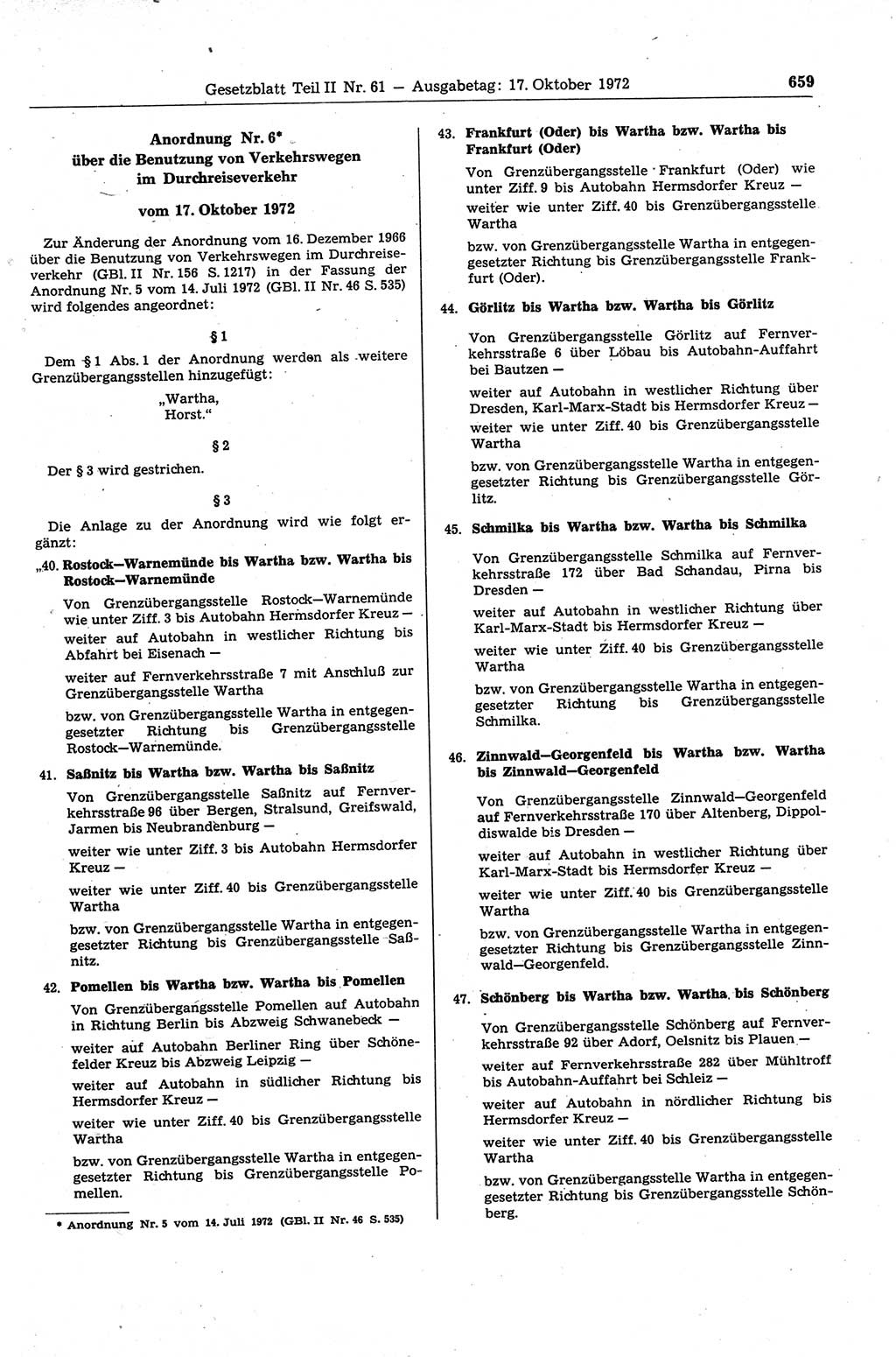 Gesetzblatt (GBl.) der Deutschen Demokratischen Republik (DDR) Teil ⅠⅠ 1972, Seite 659 (GBl. DDR ⅠⅠ 1972, S. 659)