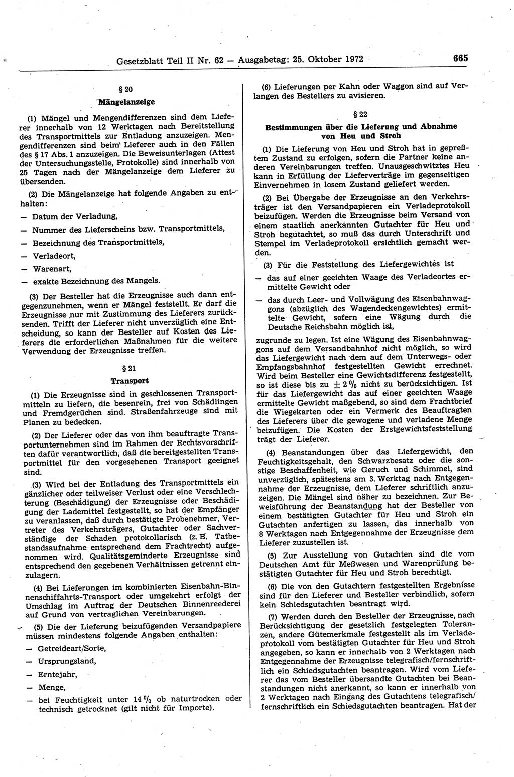 Gesetzblatt (GBl.) der Deutschen Demokratischen Republik (DDR) Teil ⅠⅠ 1972, Seite 665 (GBl. DDR ⅠⅠ 1972, S. 665)