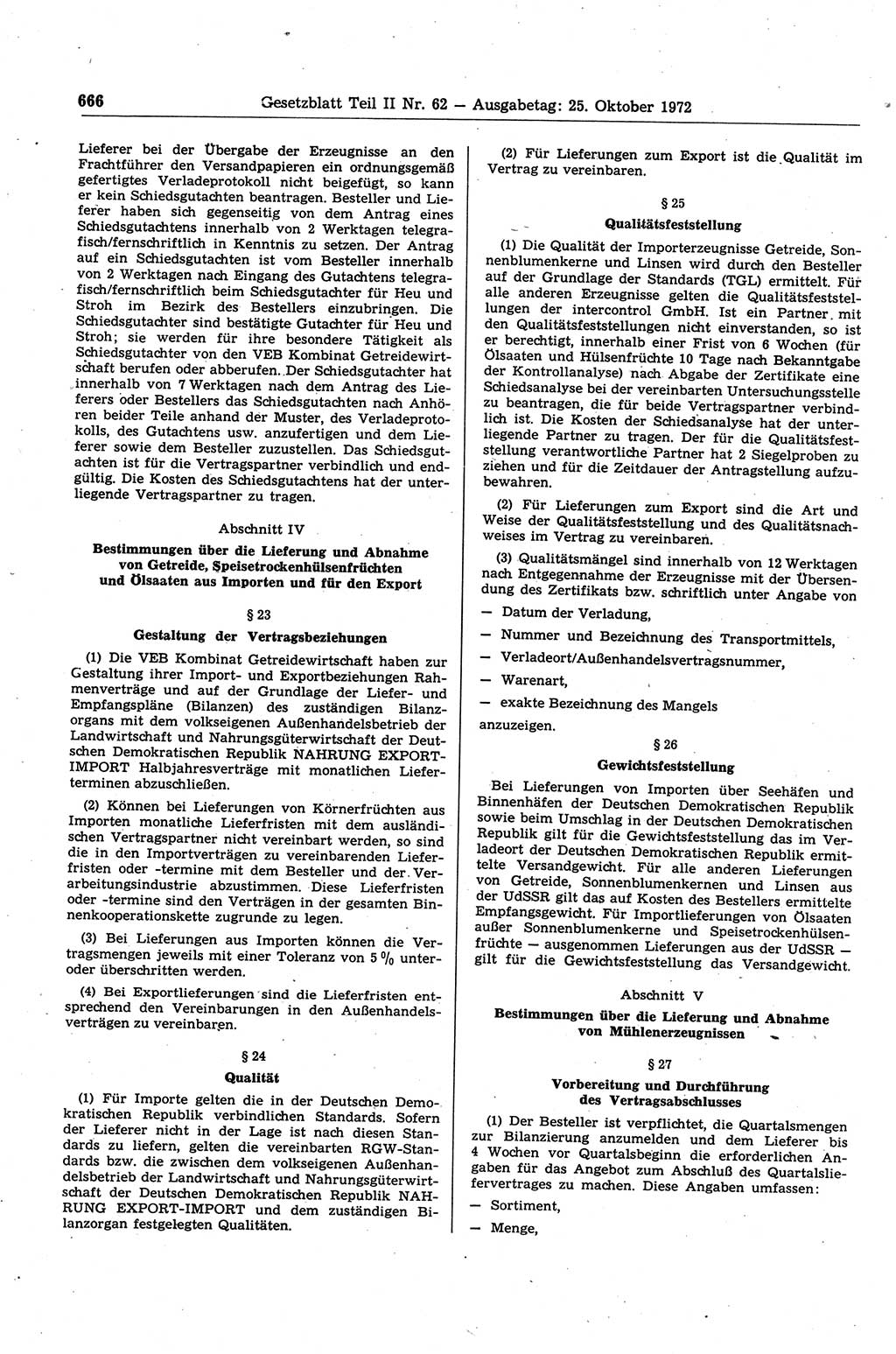 Gesetzblatt (GBl.) der Deutschen Demokratischen Republik (DDR) Teil ⅠⅠ 1972, Seite 666 (GBl. DDR ⅠⅠ 1972, S. 666)